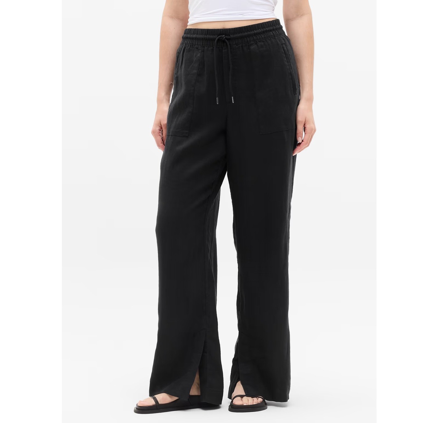 NWT Athleta Retreat Linen Wide Leg Pants Black EUROPEAN FLAX Plus Size 1X