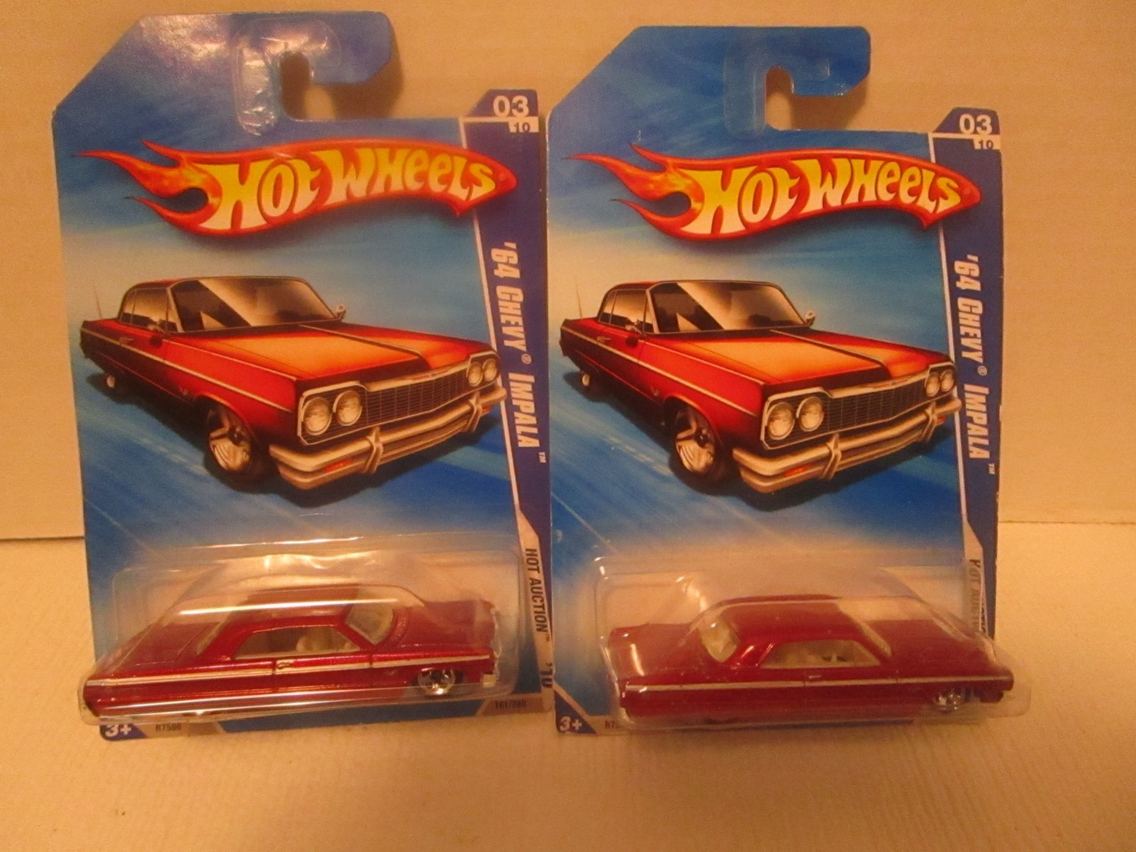 Hot Wheels 2009 Hot Auction #3/10 \'64 Chevy Impala Red Set of 2 NEW DieCast 1/64