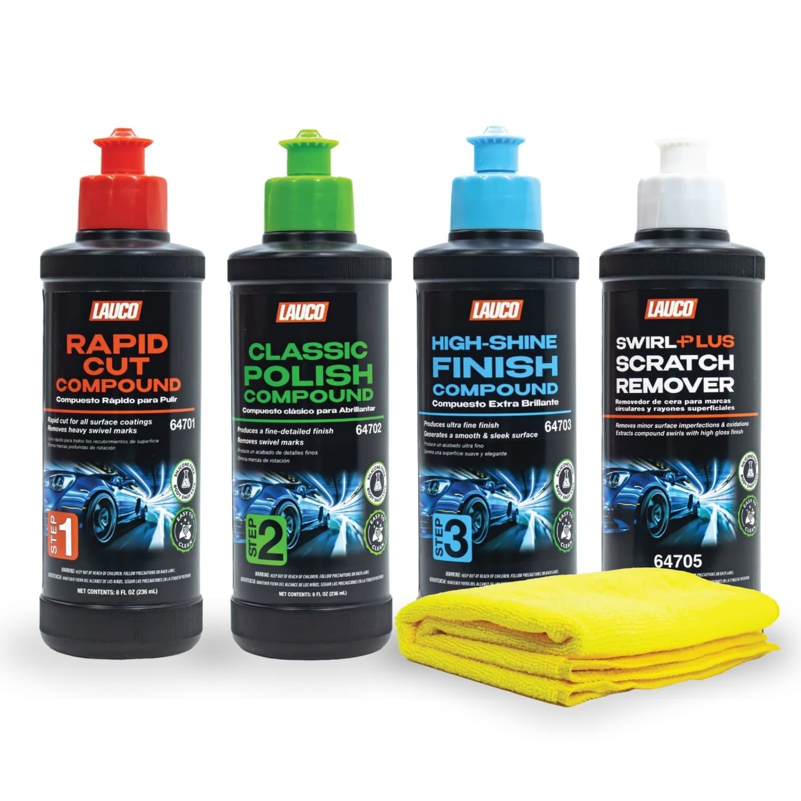 LAUCO 3-Step Auto Paint Correction Compound Kit 8oz Silicone-Free Swirl Remover LAUCO 3-Step Auto Paint Correction Compound Kit 8oz Silicone-Free Swirl Remover