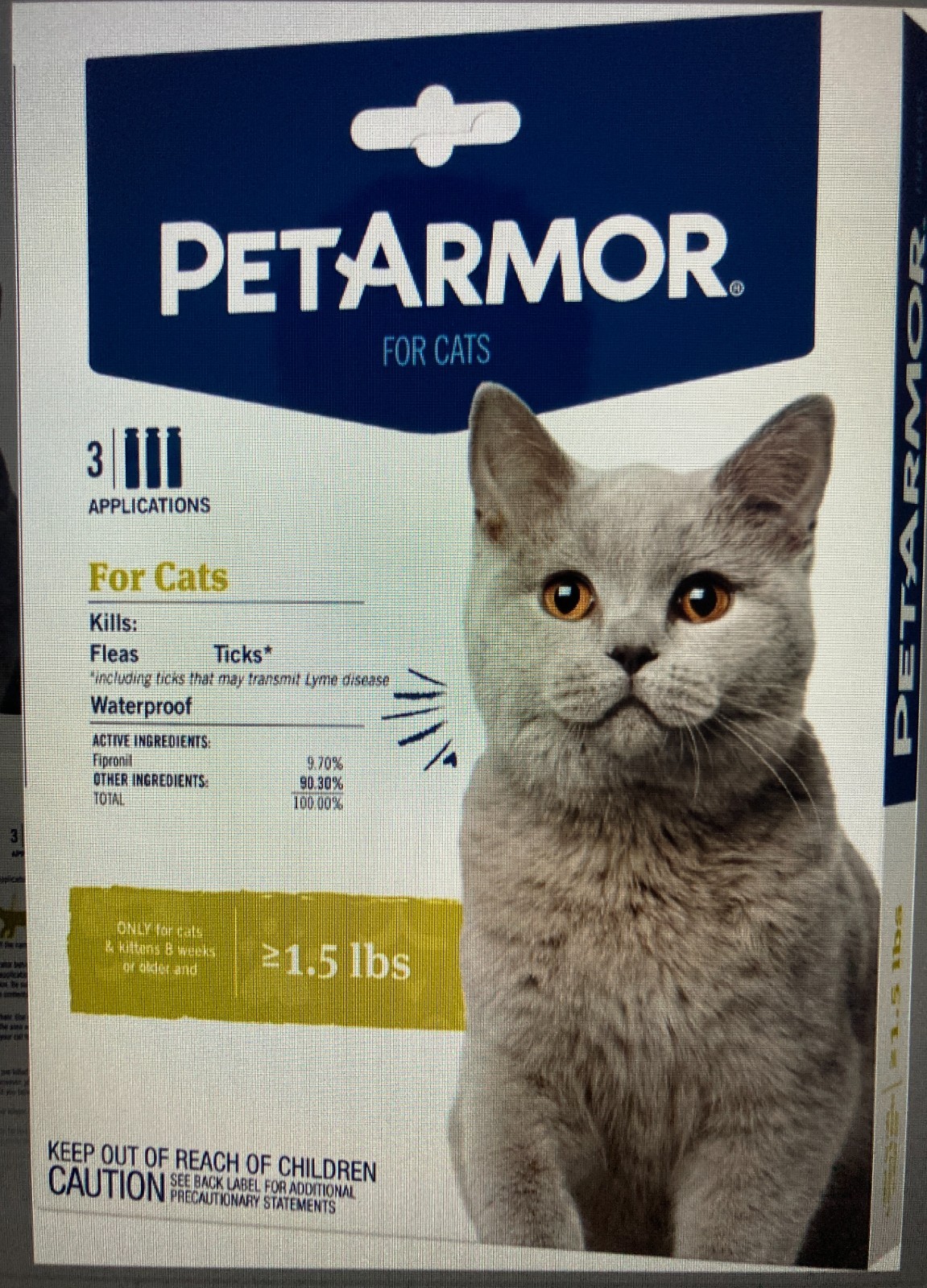 PetArmor Plus for Cats Flea & Tick 3 Doses Over 1.5 lbs New