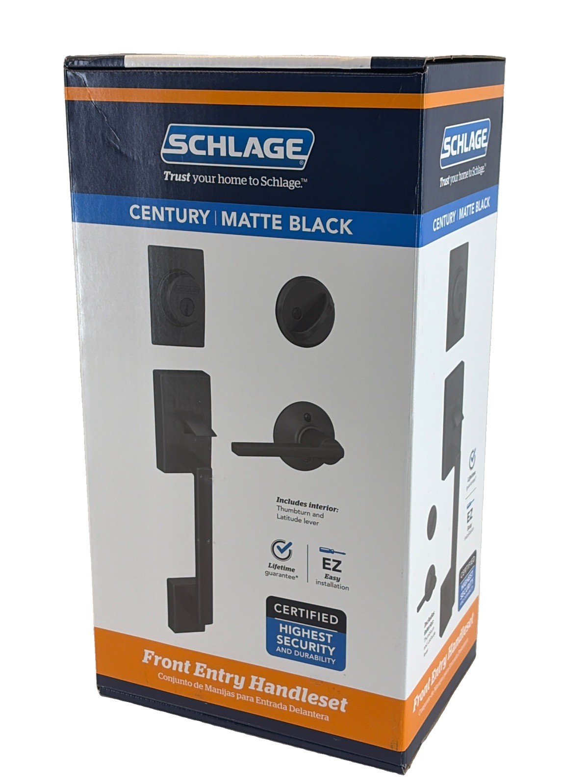 Schlage Century Front Handleset w/ Latitude Lever Matte Black F60 CEN 622 LAT
