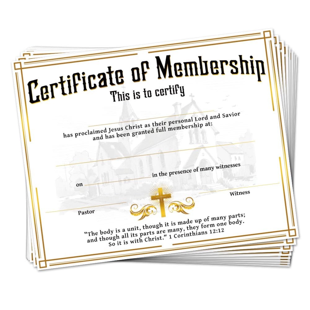 Golden Border Blank Christian Church Membership Certificates Paper 30 PCS