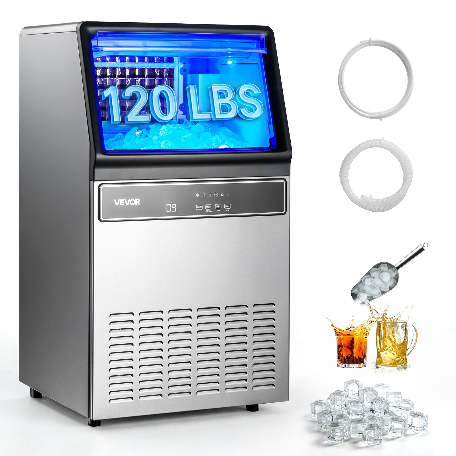 VEVOR Commercial Ice Maker 120Lbs/24H Ice Machine 33Lbs Storage Bar Restaurant VEVOR Commercial Ice Maker 120Lbs/24H Ice Machine 33Lbs Storage Bar Restaurant