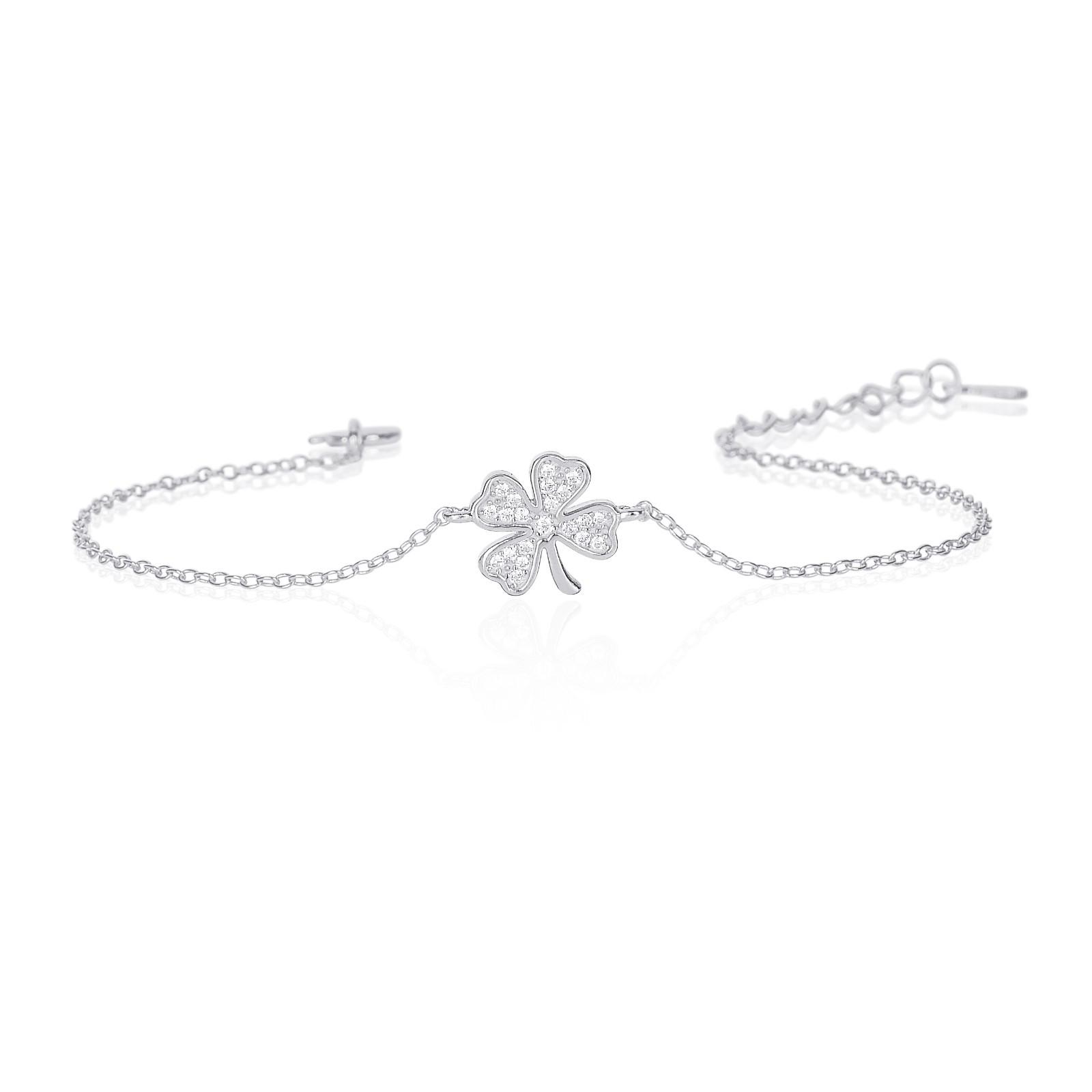 Lucky 4-Leaf Clover Dainty Bracelet in 925 Sterling Silver For Women Lucky 4-Leaf Clover Dainty Bracelet in 925 Sterling Silver For Women