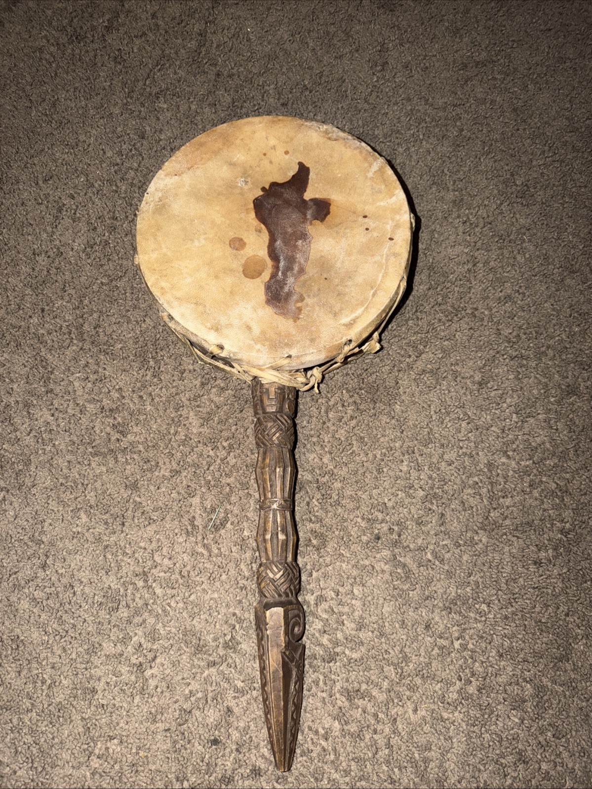 Vintage Nepalese Dhyāngro Shaman Drum Carved Phurba Handle Himalayan Ritual Art Vintage Nepalese Dhyāngro Shaman Drum Carved Phurba Handle Himalayan Ritual Art