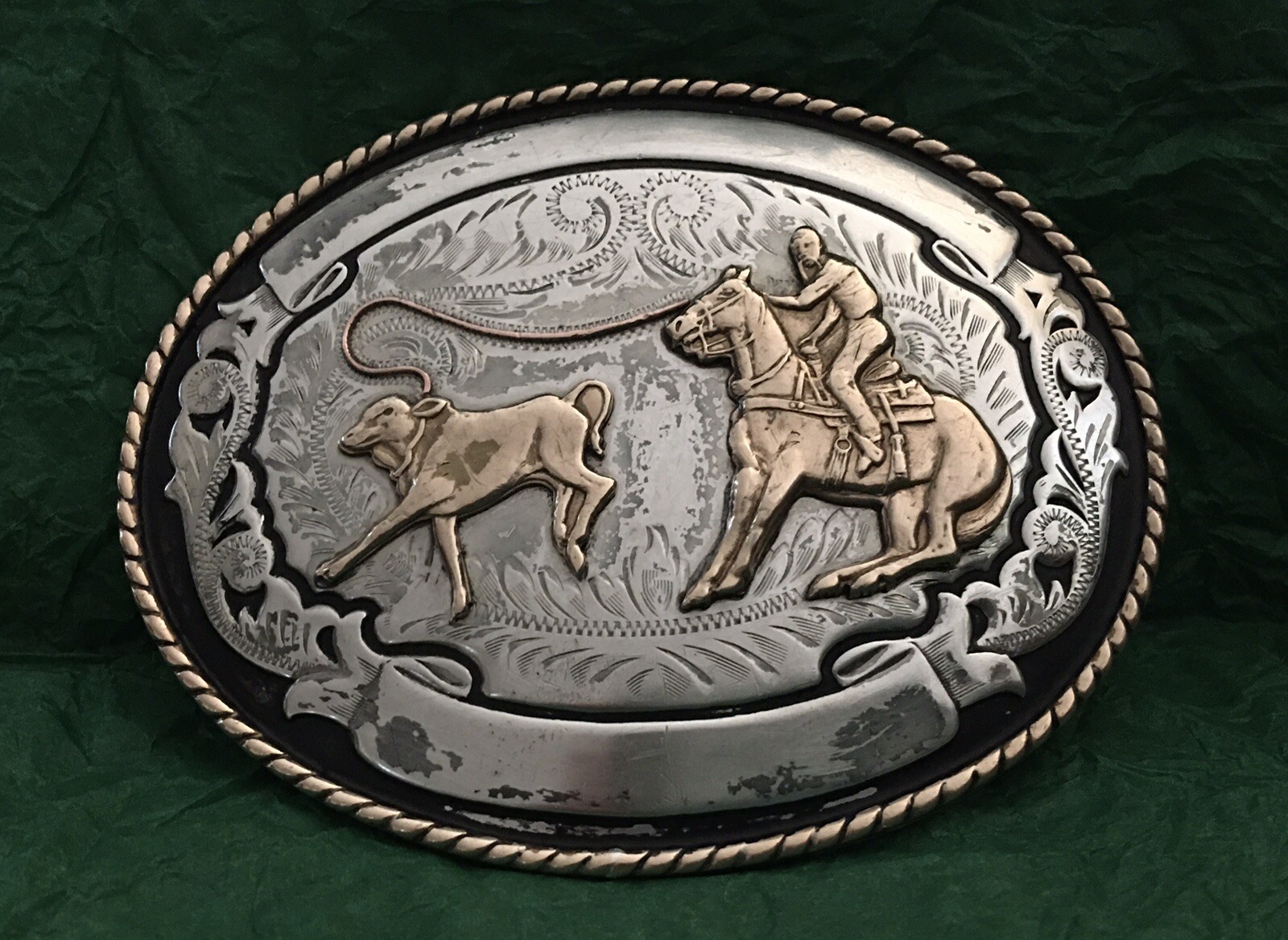 Vintage Premium Irvine Jachens Comstock Silver Calf Roping Trophy Belt Buckle