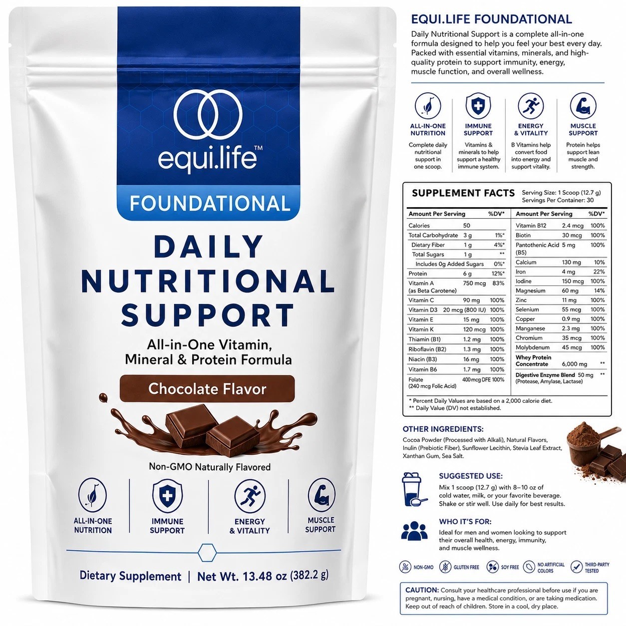 EquiLife Foundational Daily Nutritional Support Chocolate Flavor Vitamin Protein