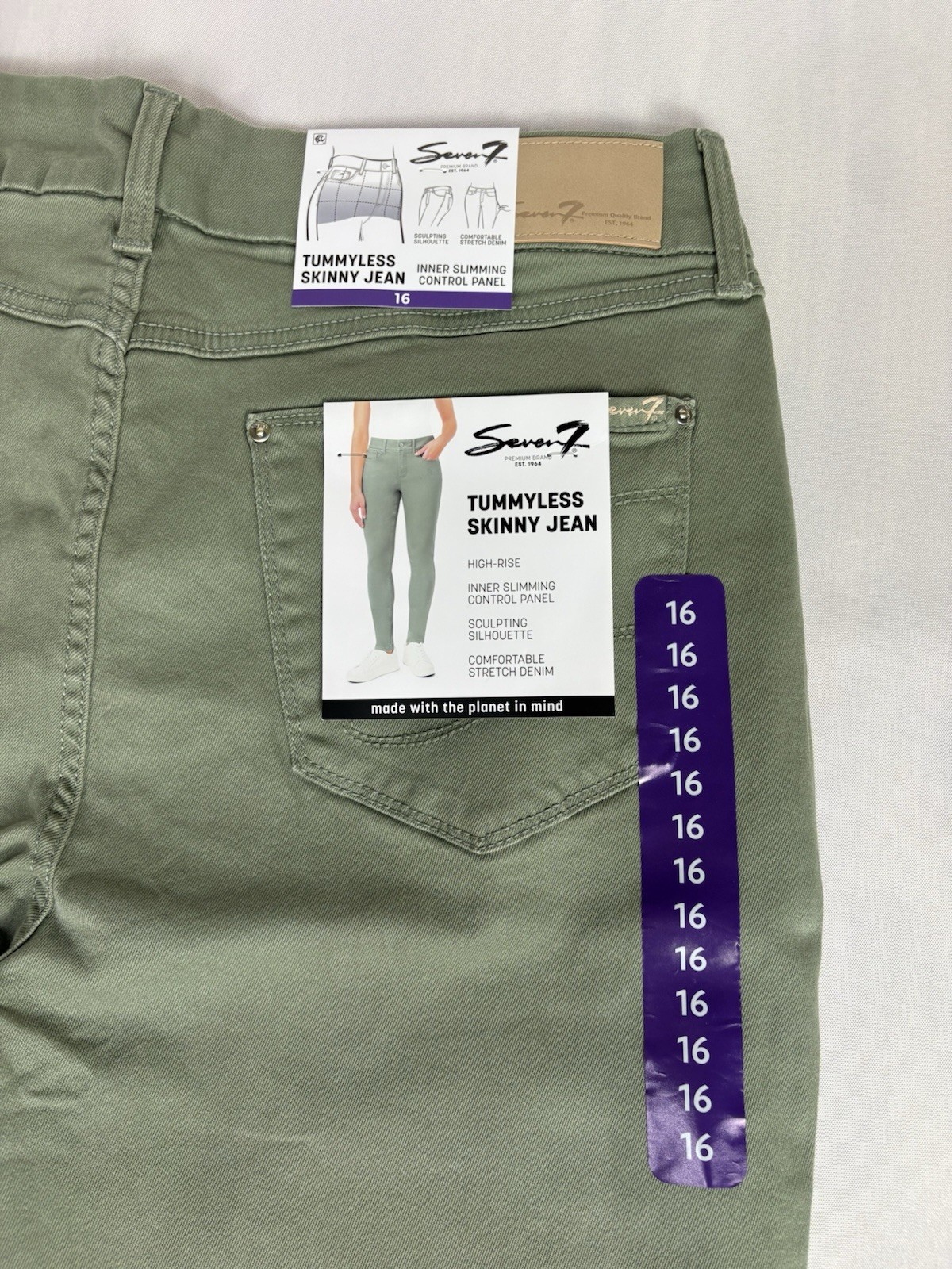 NWT Seven7 Womens Tummyless High Rise Skinny Jeans Olive Green Stretch Size 16 NWT Seven7 Womens Tummyless High Rise Skinny Jeans Olive Green Stretch Size 16