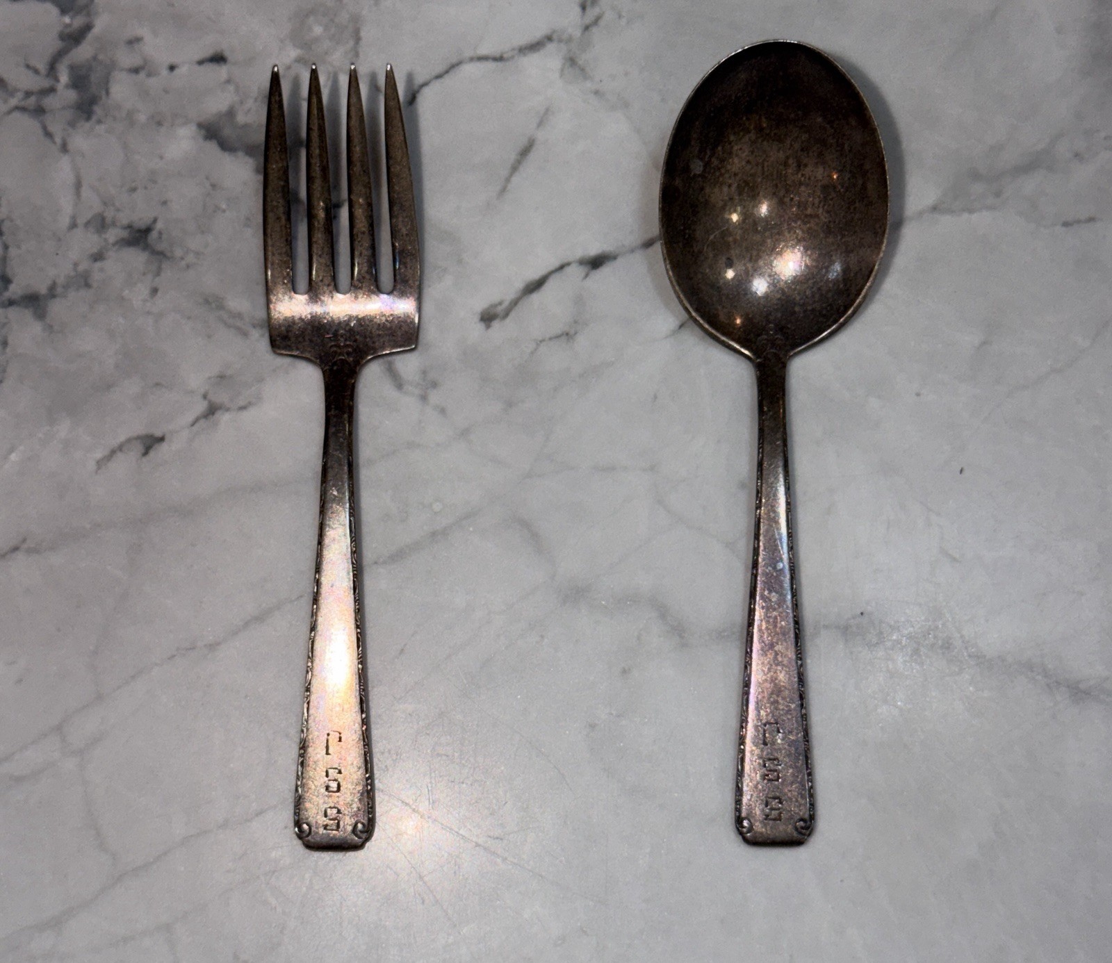 Antique H.J. Howe Sterling Silver Fork & Spoon Syracuse NY Monogrammed. Antique H.J. Howe Sterling Silver Fork & Spoon Syracuse NY Monogrammed.