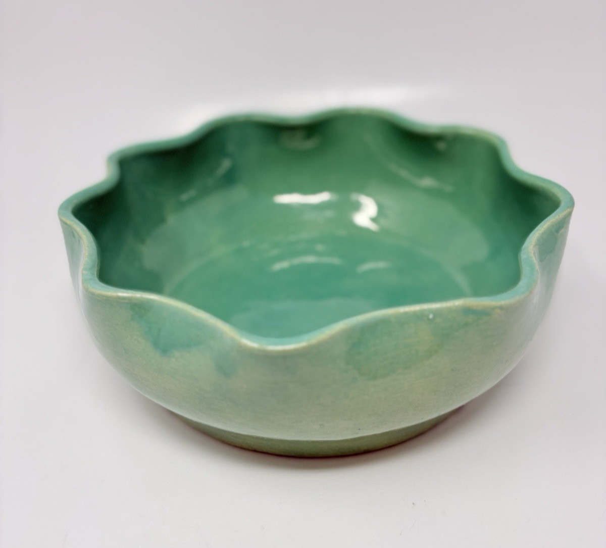 Vintage Garden City Pottery Bulb Bowl #9 Green Scalloped Edge California