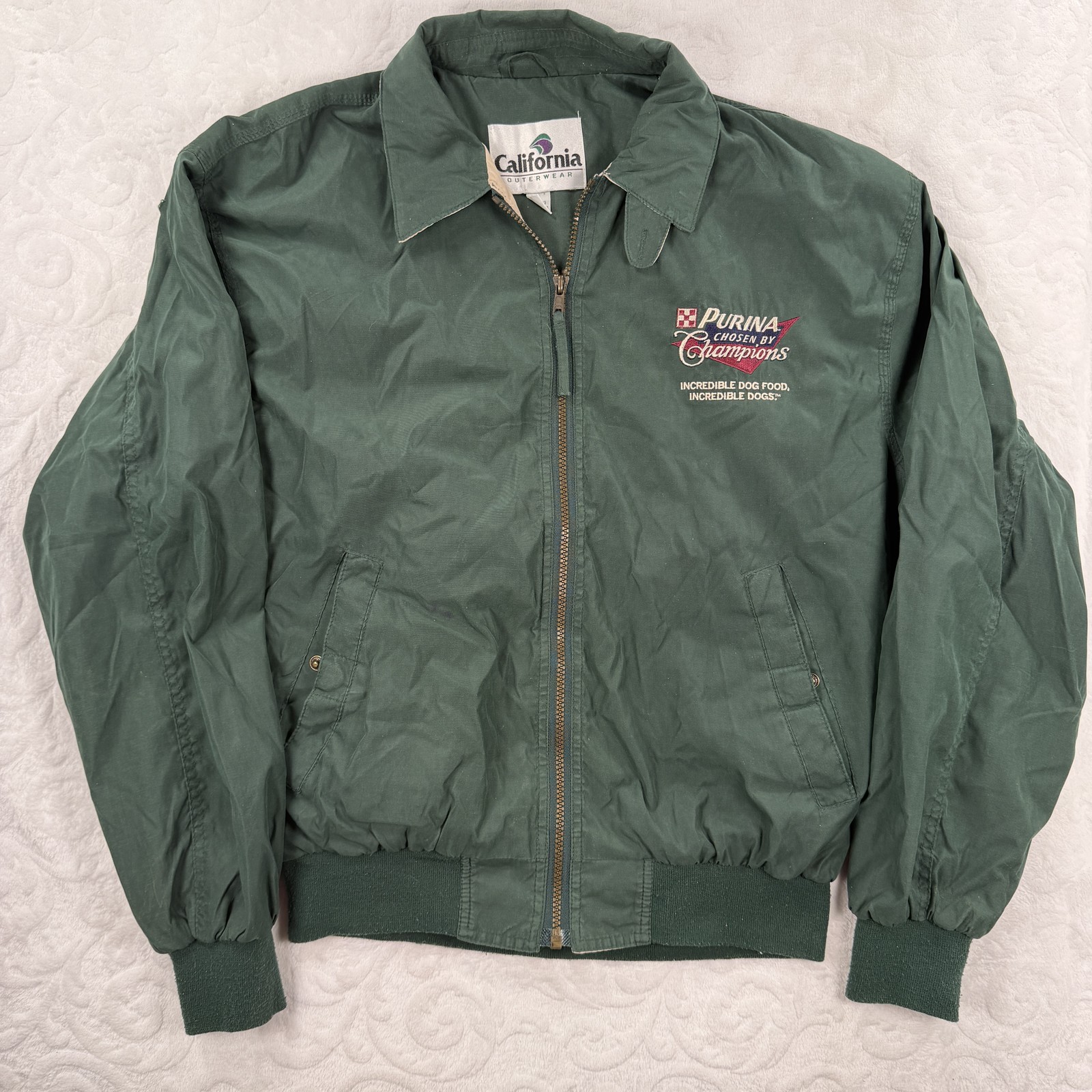 Vintage Purina Chosen by Champions Bomber Jacket California Outerwear Green Size