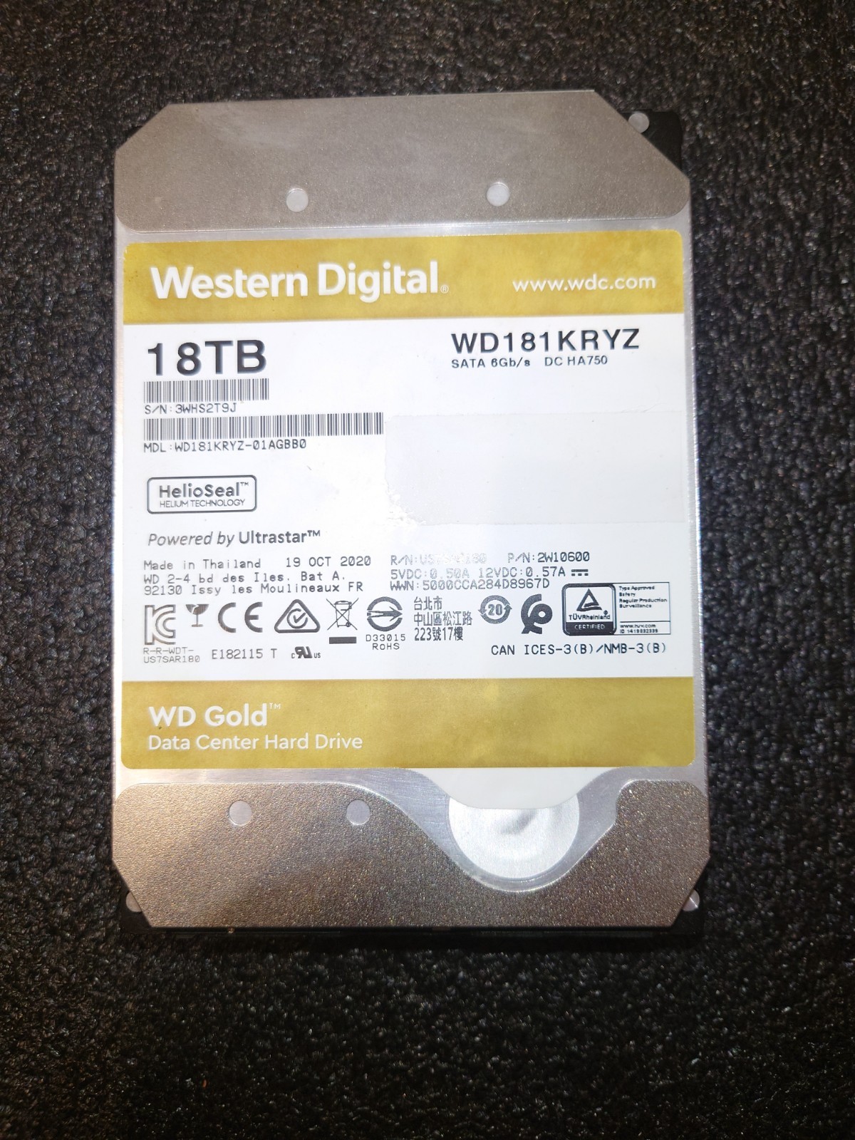 Western Digital WD Gold 18TB HDD - WD181KRYZ Western Digital WD Gold 18TB HDD - WD181KRYZ