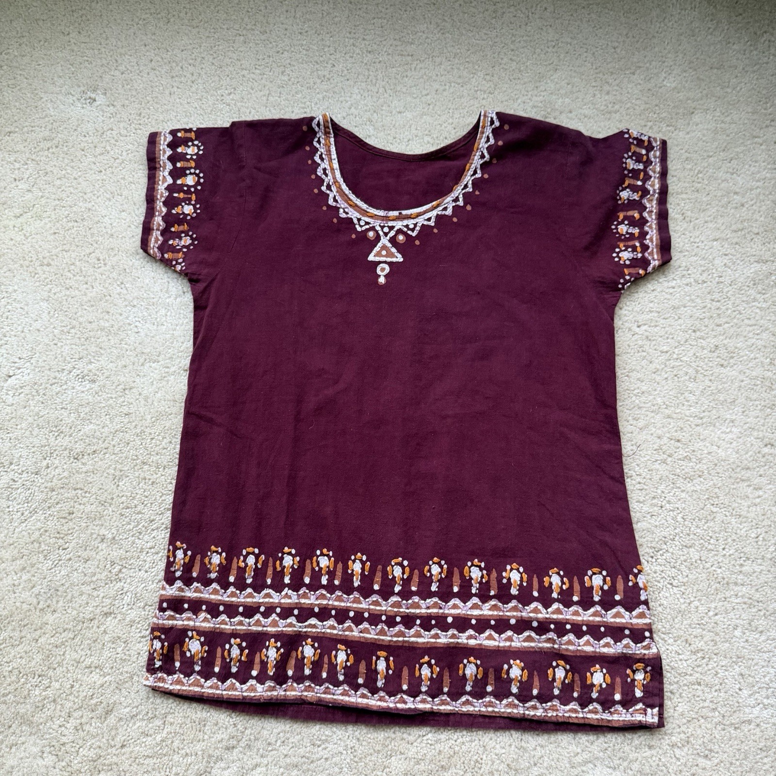 Unbranded Maroon Boho Hippie Embroidered Peasant Blouse - M? (no size tag) - EUC Unbranded Maroon Boho Hippie Embroidered Peasant Blouse - M? (no size tag) - EUC