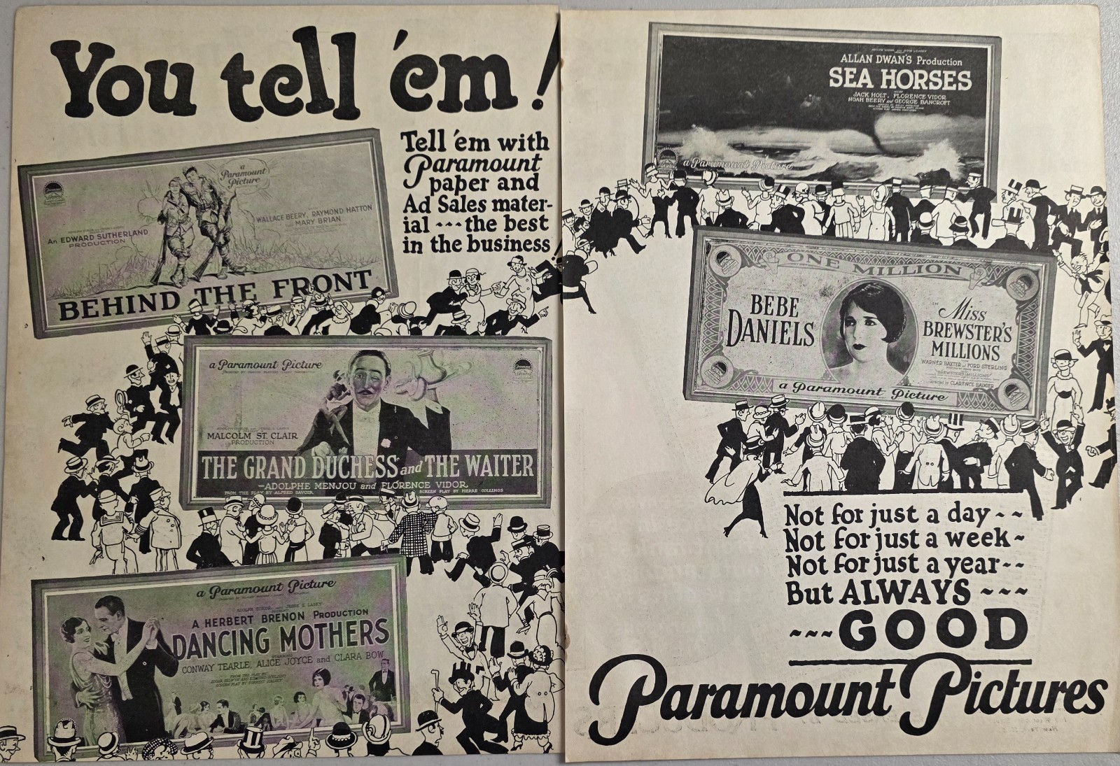 1926 Ad Paramount Pictures Silent Movies Wallace Beery,Clara Bow,Bebe Daniels