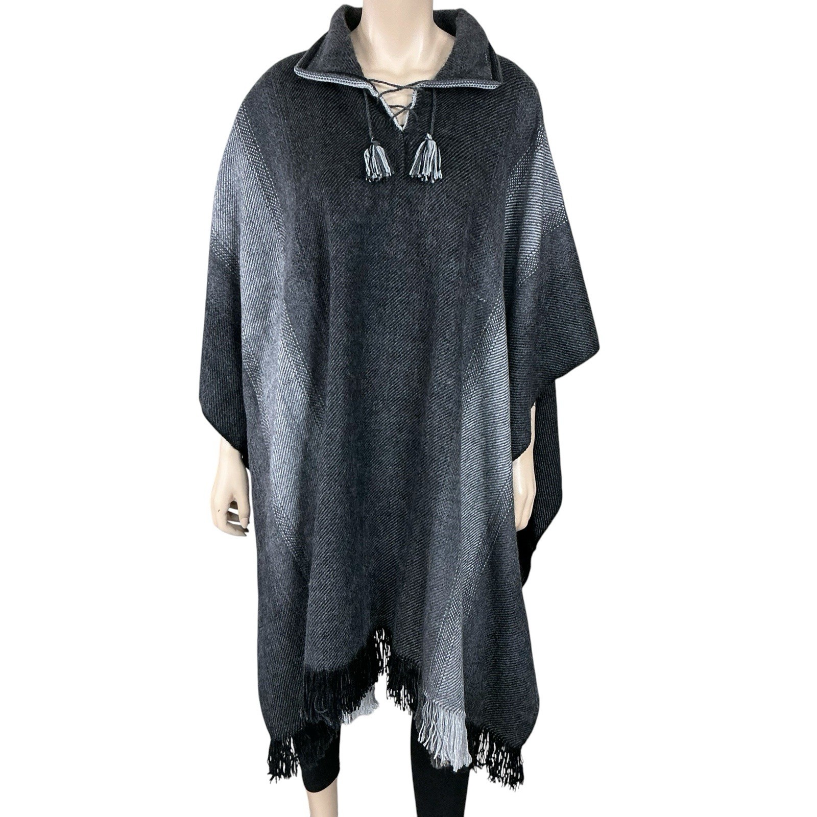 Gamboa ALPACA Wool Poncho Rancho Blanket Soft Warm Cloak Black Gray OS NWOT Gamboa ALPACA Wool Poncho Rancho Blanket Soft Warm Cloak Black Gray OS NWOT