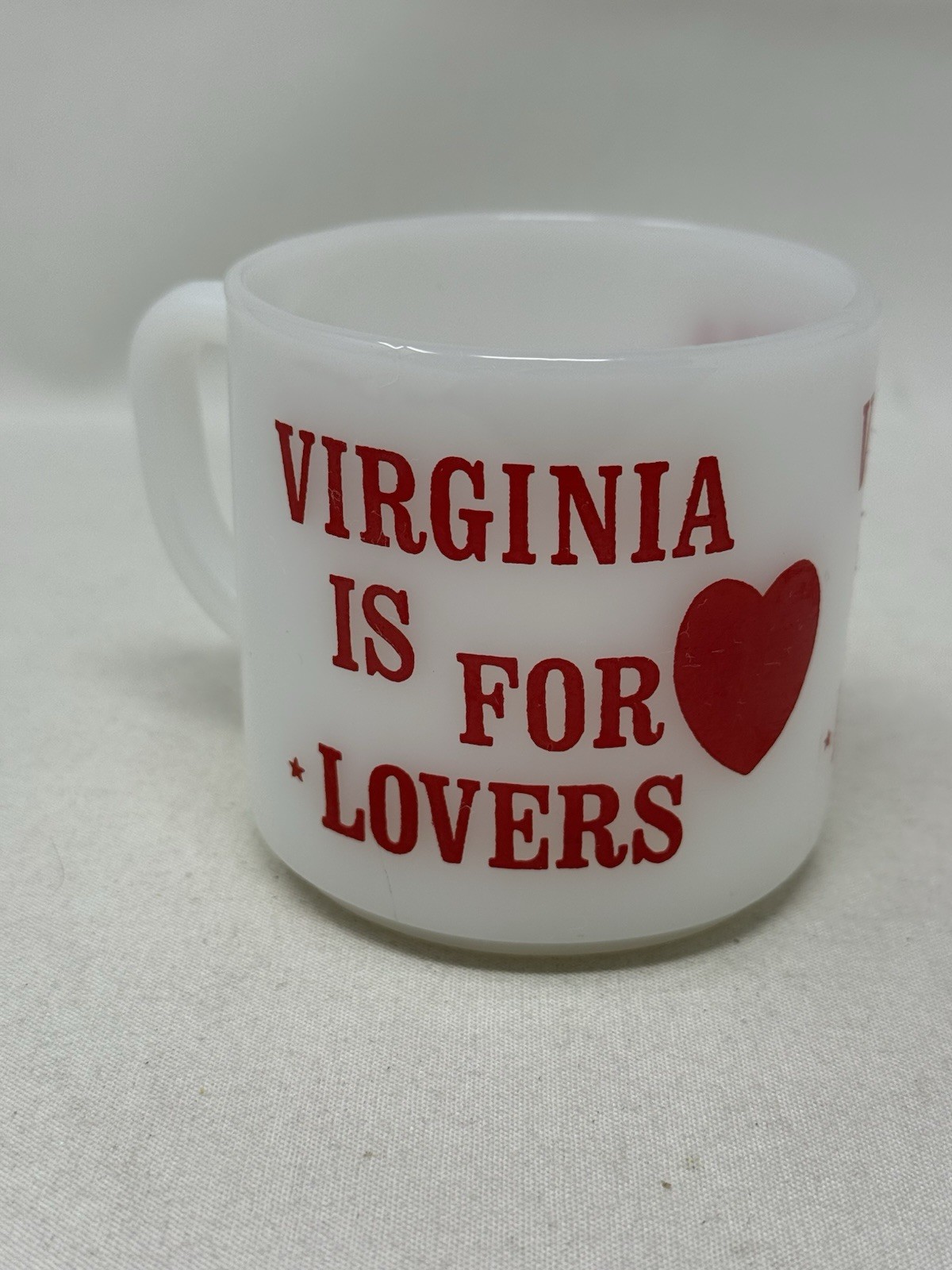 VTG Federal Glass Virginia Is For Lovers Milk Glass Mug Coffee Cup D-Handle VTG Federal Glass Virginia Is For Lovers Milk Glass Mug Coffee Cup D-Handle