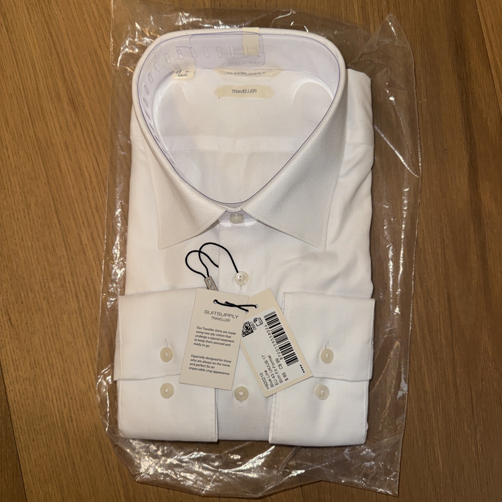 SUITSUPPLY Traveller Men Shirt US 17 Slim Fit Long Sleeved White Cotton NEW