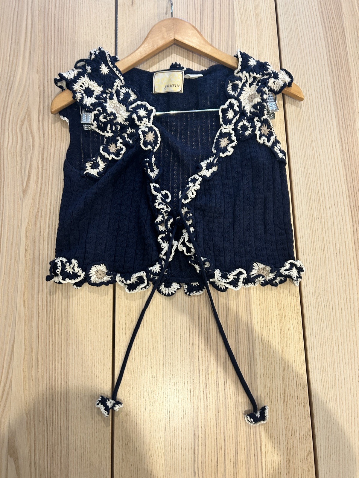 Floral Crochet Top Vest Guinevere Cotton Shirt Applique Floral Crochet Top Vest Guinevere Cotton Shirt Applique
