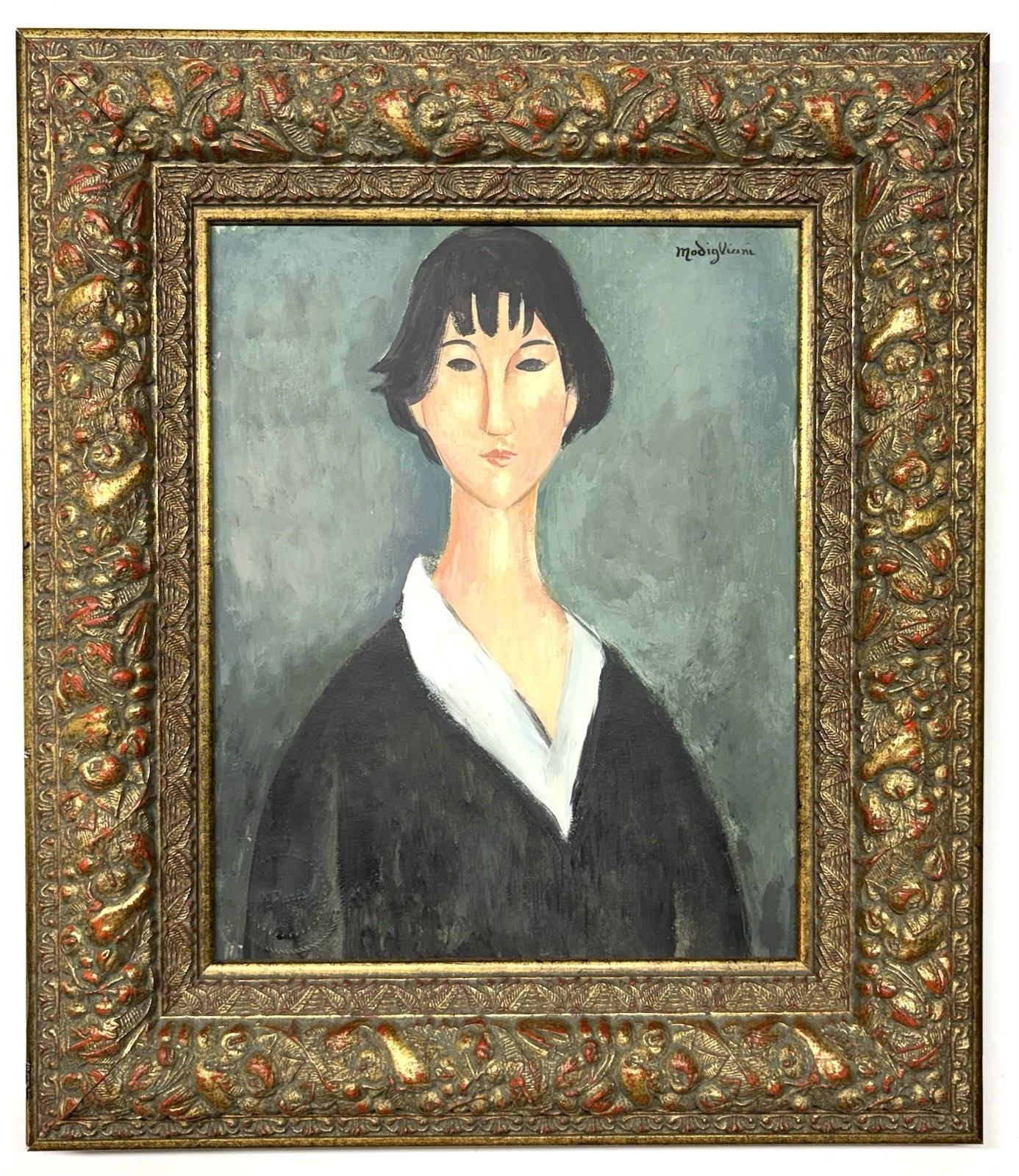 Amedeo Modigliani 1824-1920 Oil on Paper In The Style Of Painting Signed Amedeo Modigliani 1824-1920 Oil on Paper In The Style Of Painting Signed
