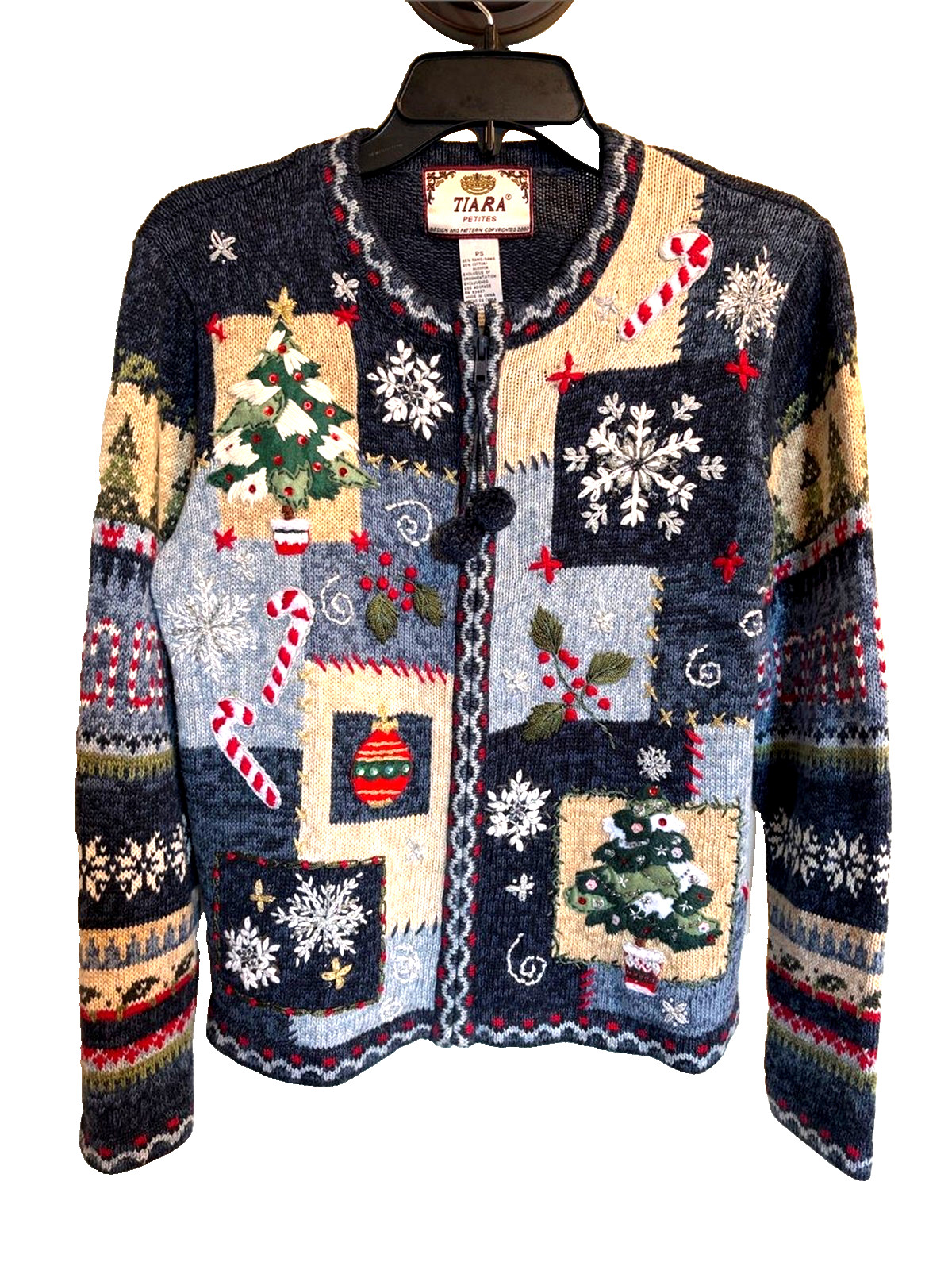 Vintage 2002 Tiara Petites Christmas Cardigan PS Patchwork Holiday Sweater