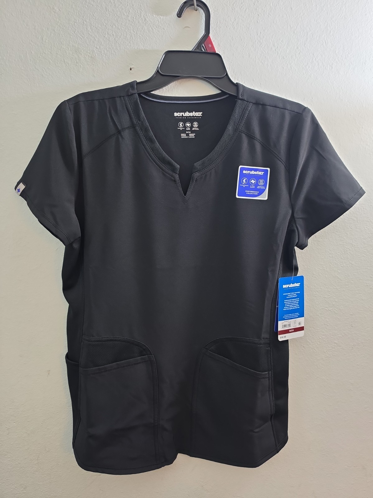 Scrubstar Women's Antimicrobial Premium Performance Notch Neck Top Black Small