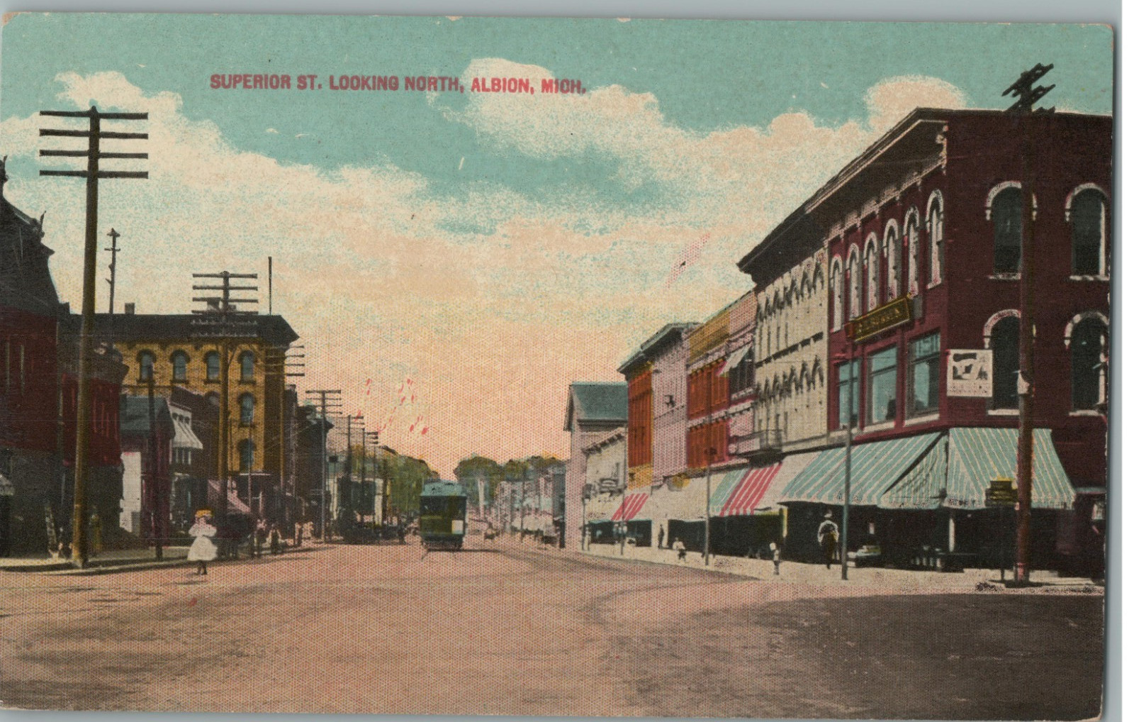 Superior St Looking North Albion Michigan Street Scene 1910 Postcard