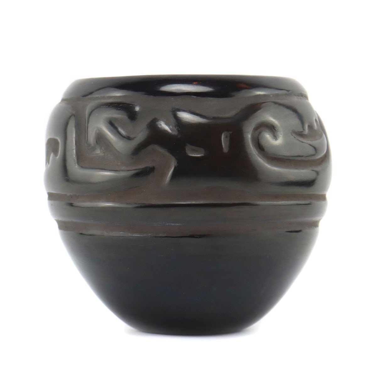 Celes Tafoya (1931-2011) Santa Clara Black Jar with Carved Avanyu Design 