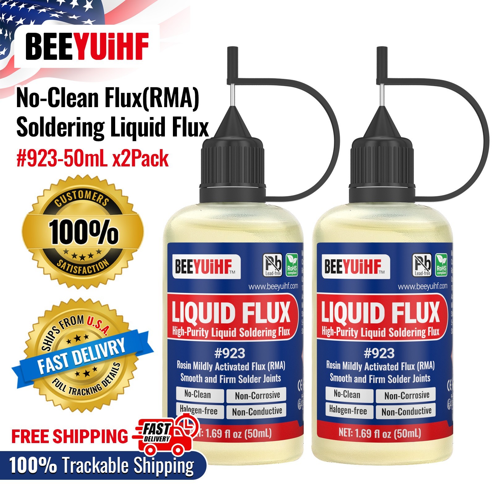 100ml/3.38oz BEEYUIHF 923 No Clean Liquid Solder Flux Dropper NEEDLE TIP BOTTLES