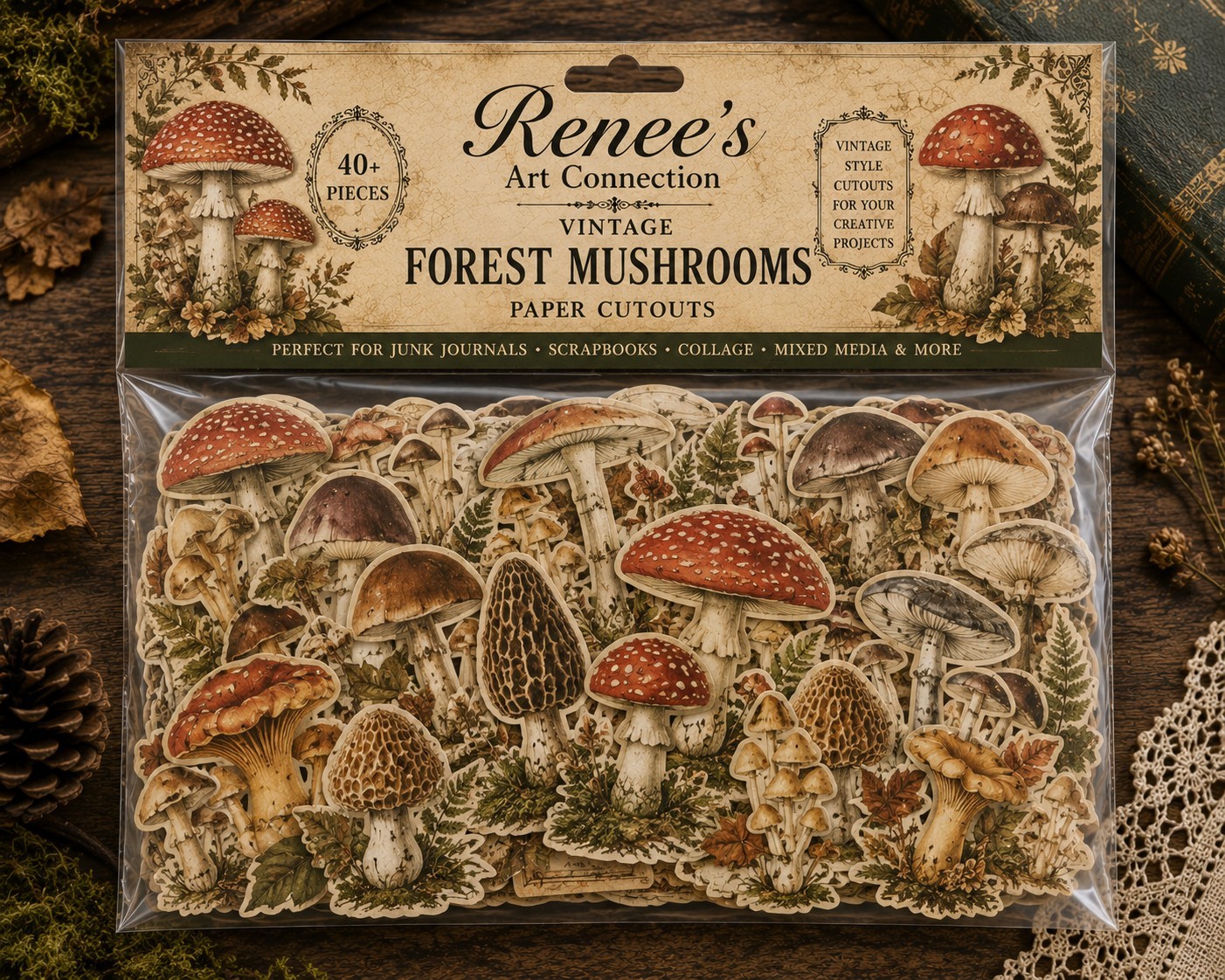 Vintage Forest Mushrooms Paper Cutouts | 40+ Nature Ephemera Pieces