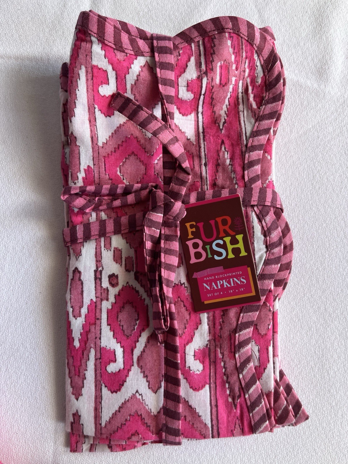 Furbish Hand BlockPrinted Napkins Set 4 Boho Whimsical 18” X 18” Eco Friendly 