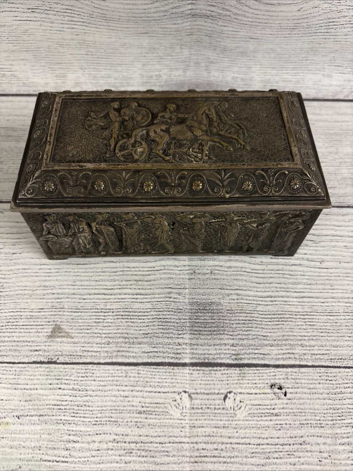 Antique Heavy Brass Neo Classical Relief Tricket Jewelry Box FAST SHIPPING Antique Heavy Brass Neo Classical Relief Tricket Jewelry Box FAST SHIPPING