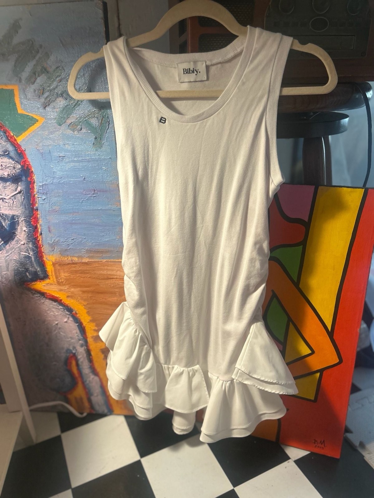 Bibiy. White Ruched Ruffle Hem Tank Dress Bibiy. White Ruched Ruffle Hem Tank Dress