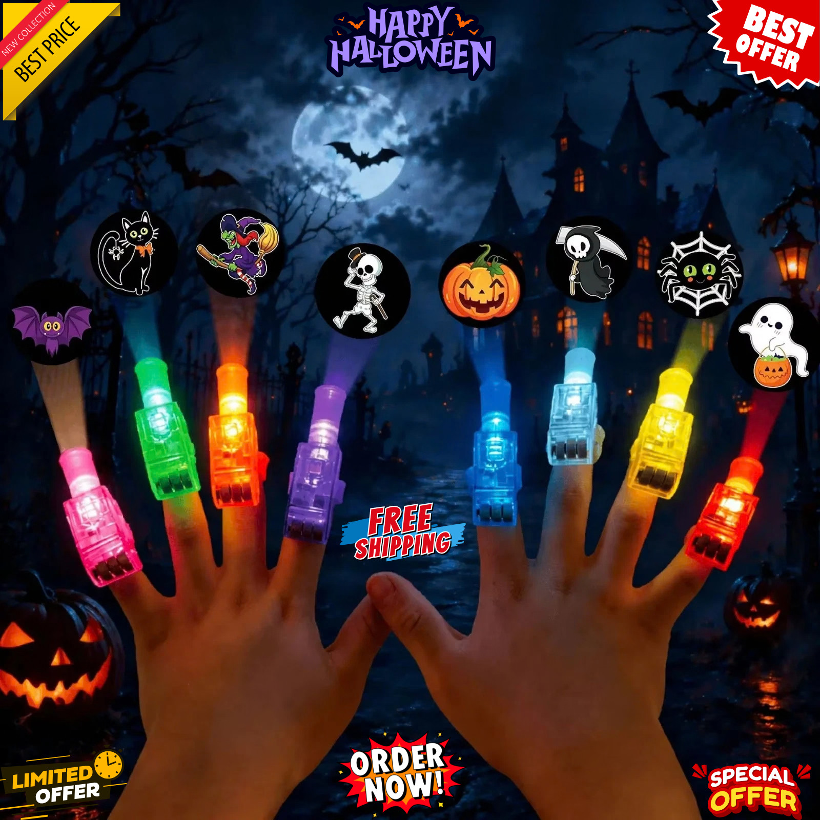 8PCS Halloween LED Finger Lights for Kids LED Projection Party Favors 8PCS Halloween LED Finger Lights for Kids LED Projection Party Favors