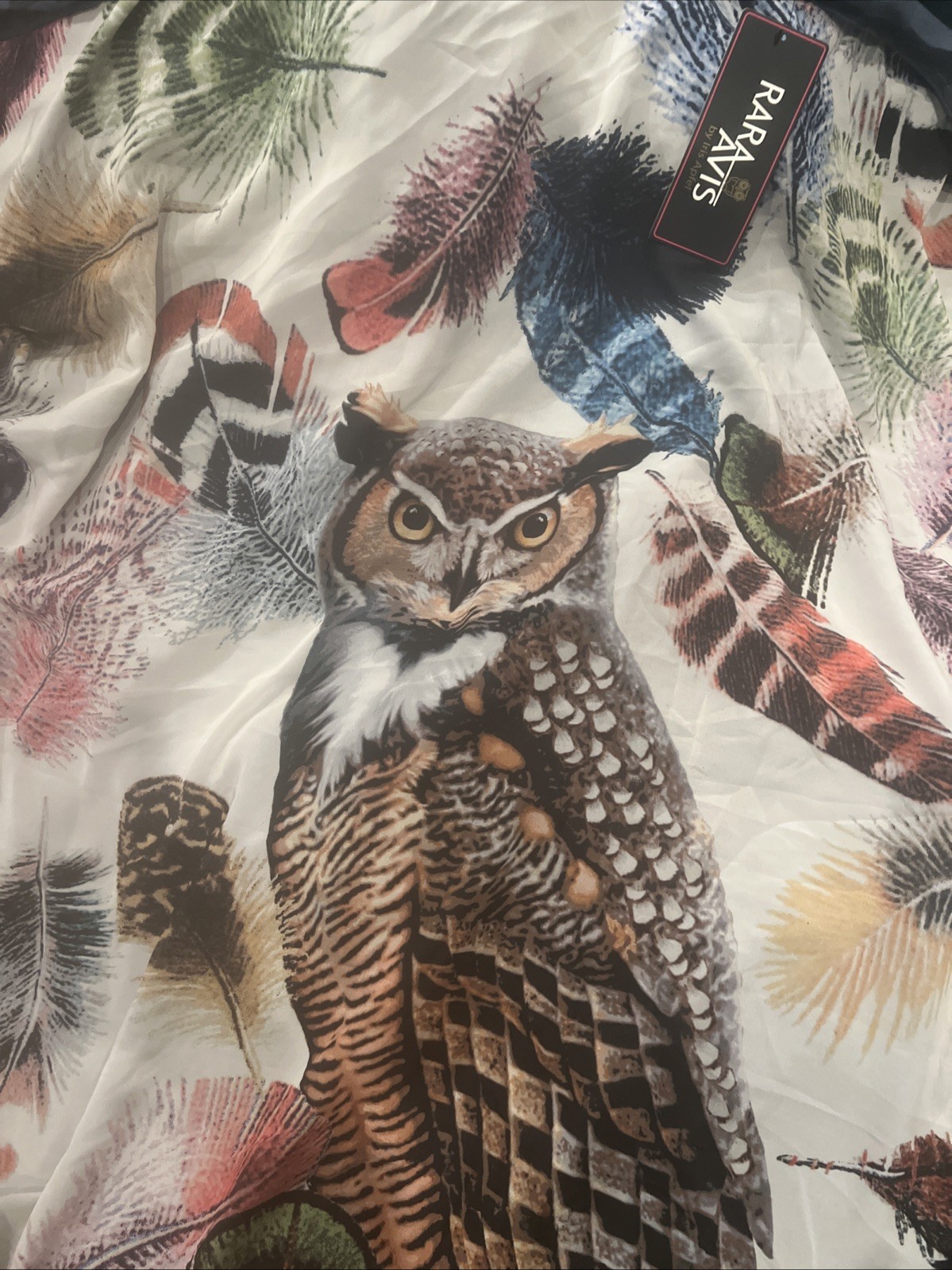 Rara Avis by Iris Apfel Owl Reversible Scarf/Throw In Blue About 56” By 70” NWT Rara Avis by Iris Apfel Owl Reversible Scarf/Throw In Blue About 56” By 70” NWT