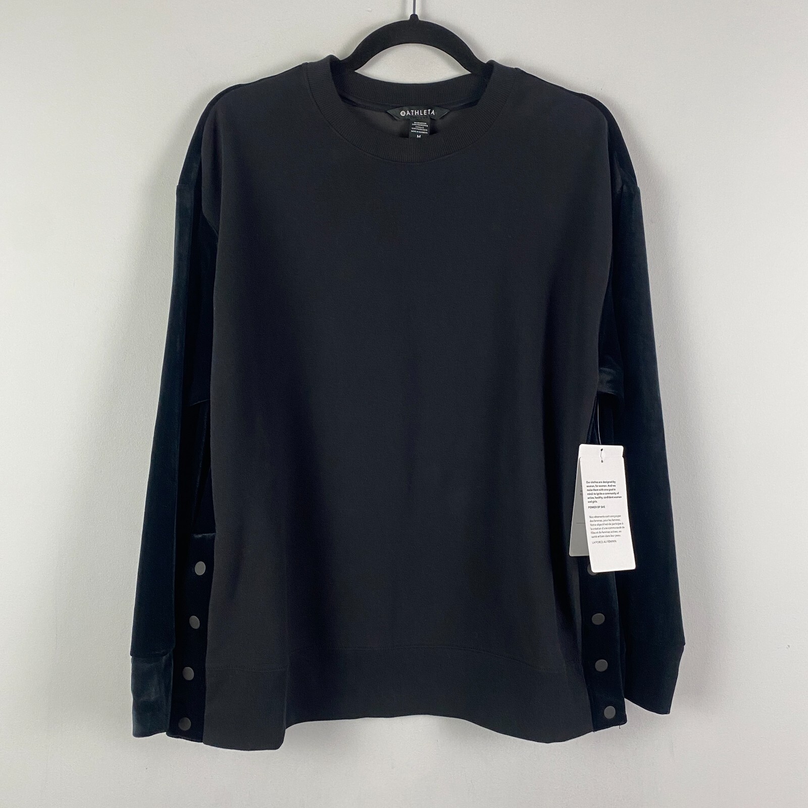 Athleta Retroplush Velvet Crewneck Sweatshirt Size Medium Black Pullover