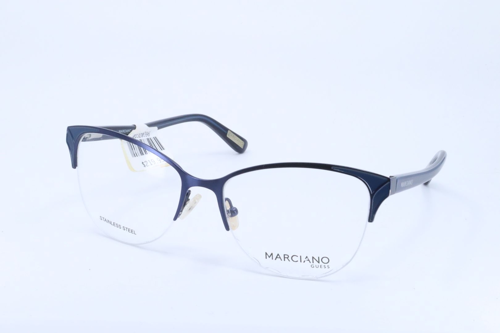 Guess by Marciano GM0290 Blue Cat Eye Women Semi Rimless 52-16-135 Eyeglass Guess by Marciano GM0290 Blue Cat Eye Women Semi Rimless 52-16-135 Eyeglass
