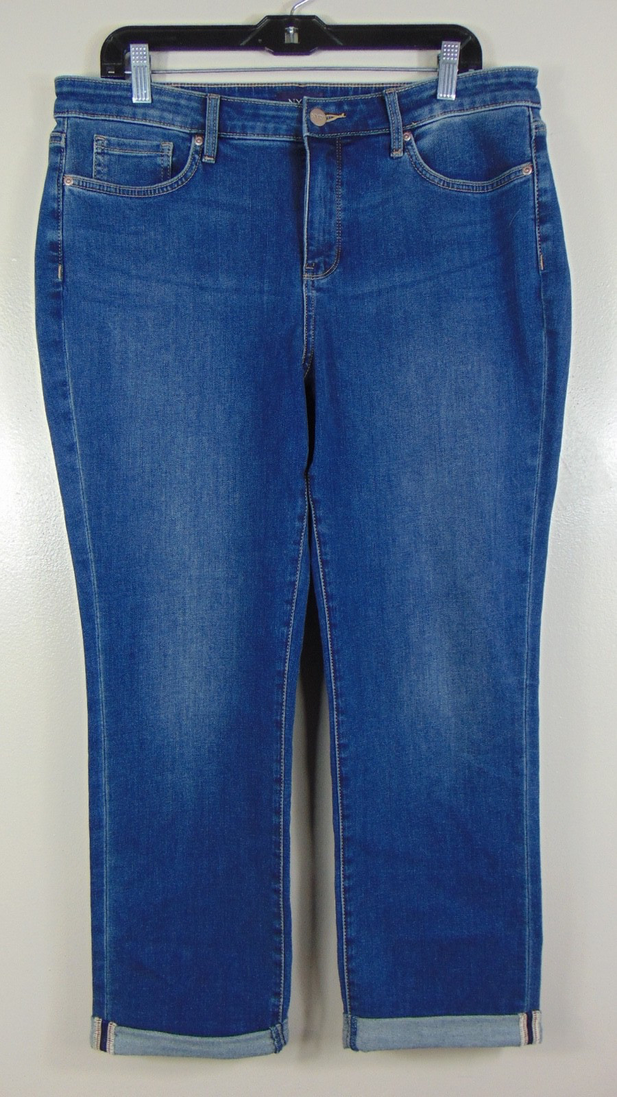 NYDJ Sheri Slim Womens Jeans Size 12 Dark Wash Denim Blue Cuffed Stretch NYDJ Sheri Slim Womens Jeans Size 12 Dark Wash Denim Blue Cuffed Stretch
