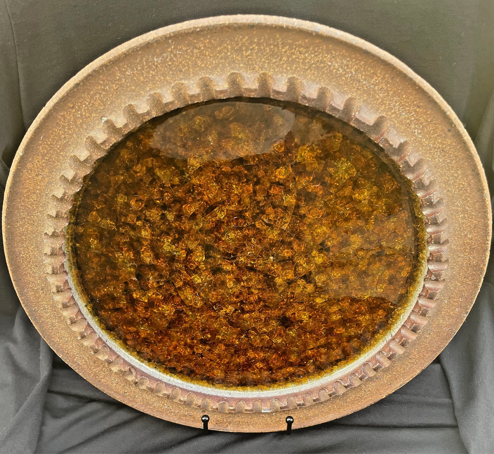RARE Vtg Earthgender David Cressey 1970's Studio Art Fused Glass Pottery Ashtray