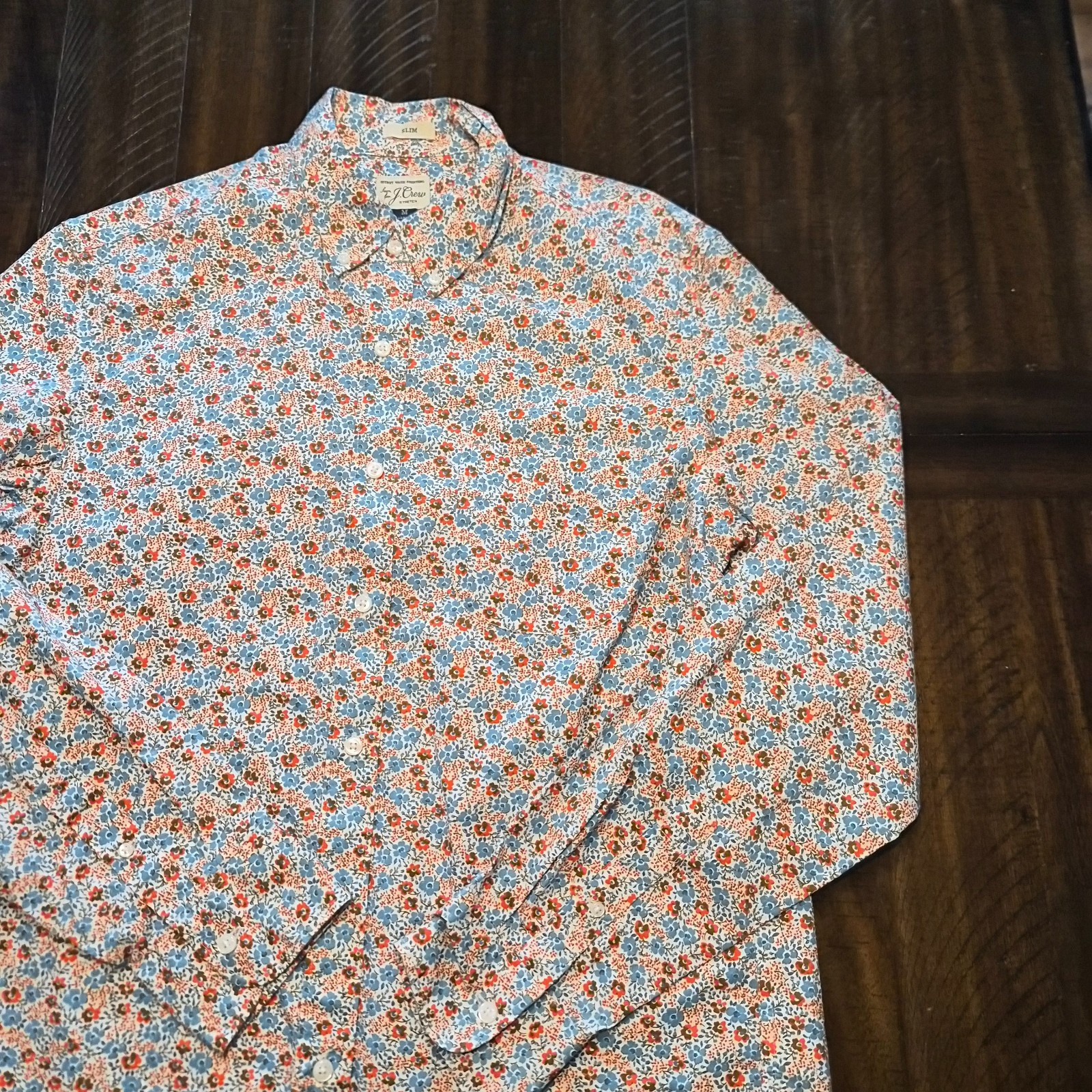 J.Crew Slim Fit Stretch Secret Wash Shirting Size M Floral Organic Cotton G706