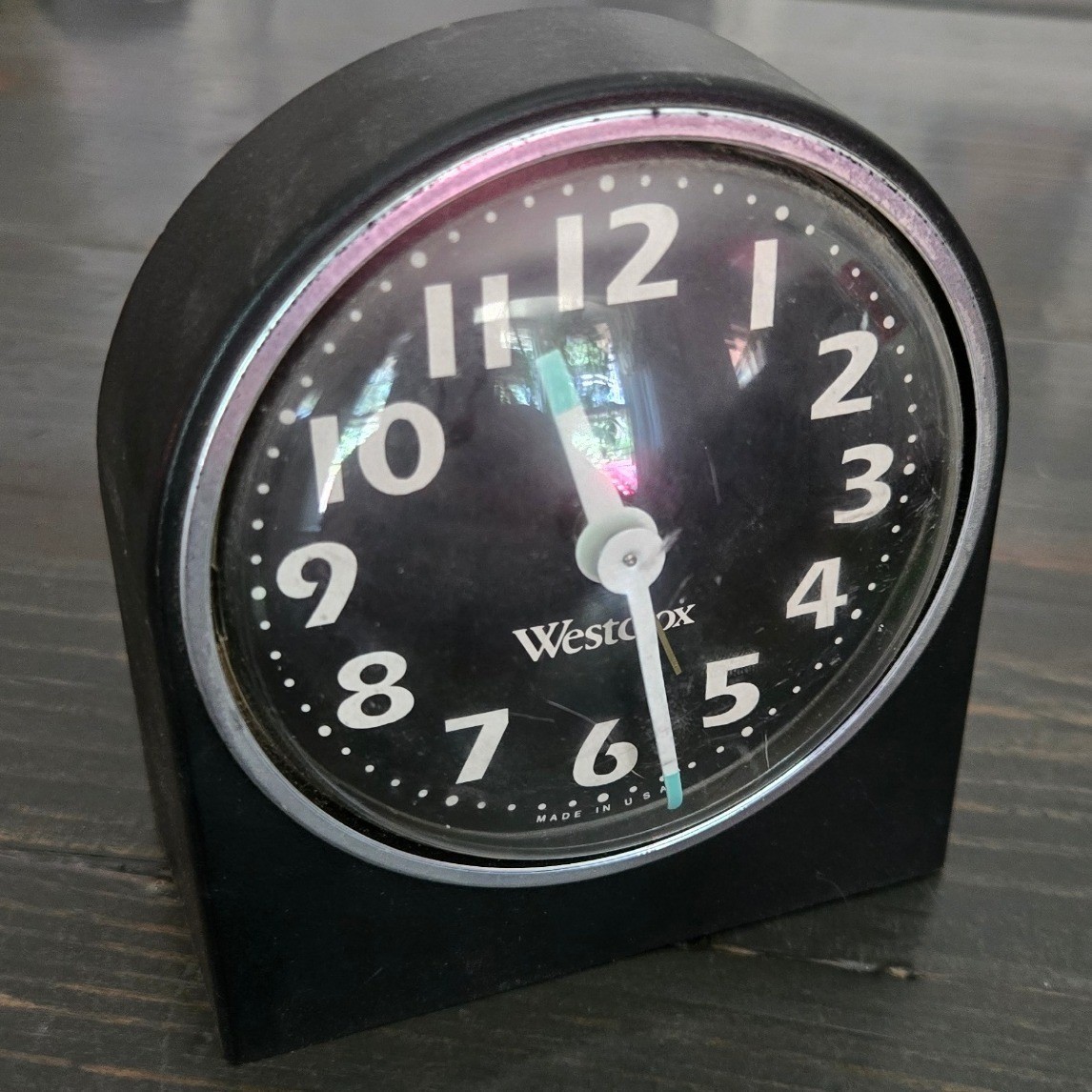 Vintage Westclox Wind Up Alarm Clock Black Face Mid Century Modern Made in USA