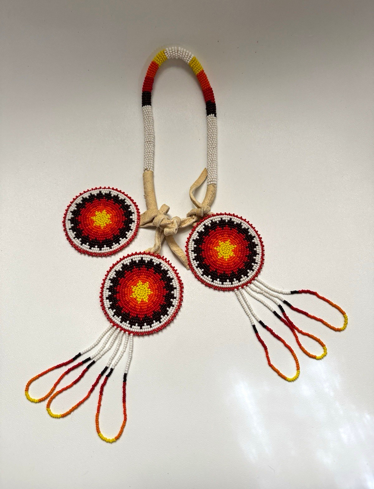 Vintage Native American Indian Beaded Necklace with Starburst Medallion Pendants
