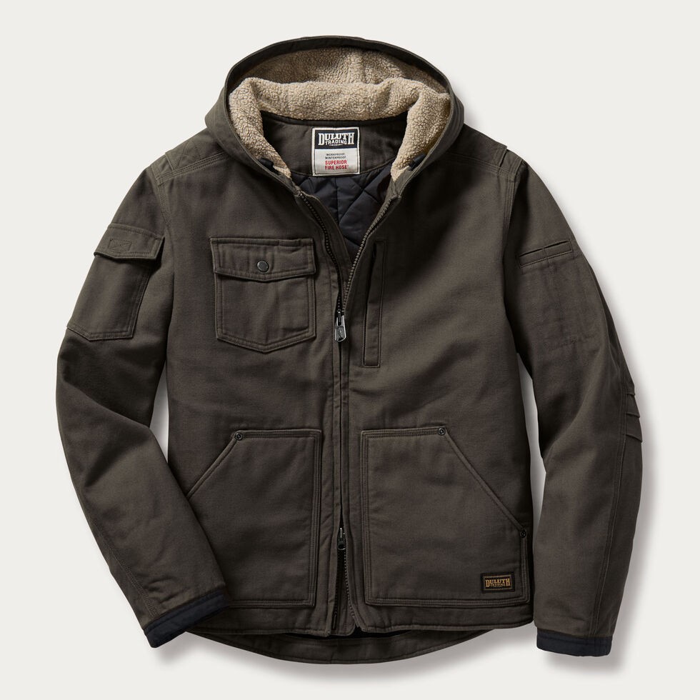 Duluth Men's Superior Fire Hose Hooded Jacket, Iron Ore NEW WT Duluth Men's Superior Fire Hose Hooded Jacket, Iron Ore NEW WT