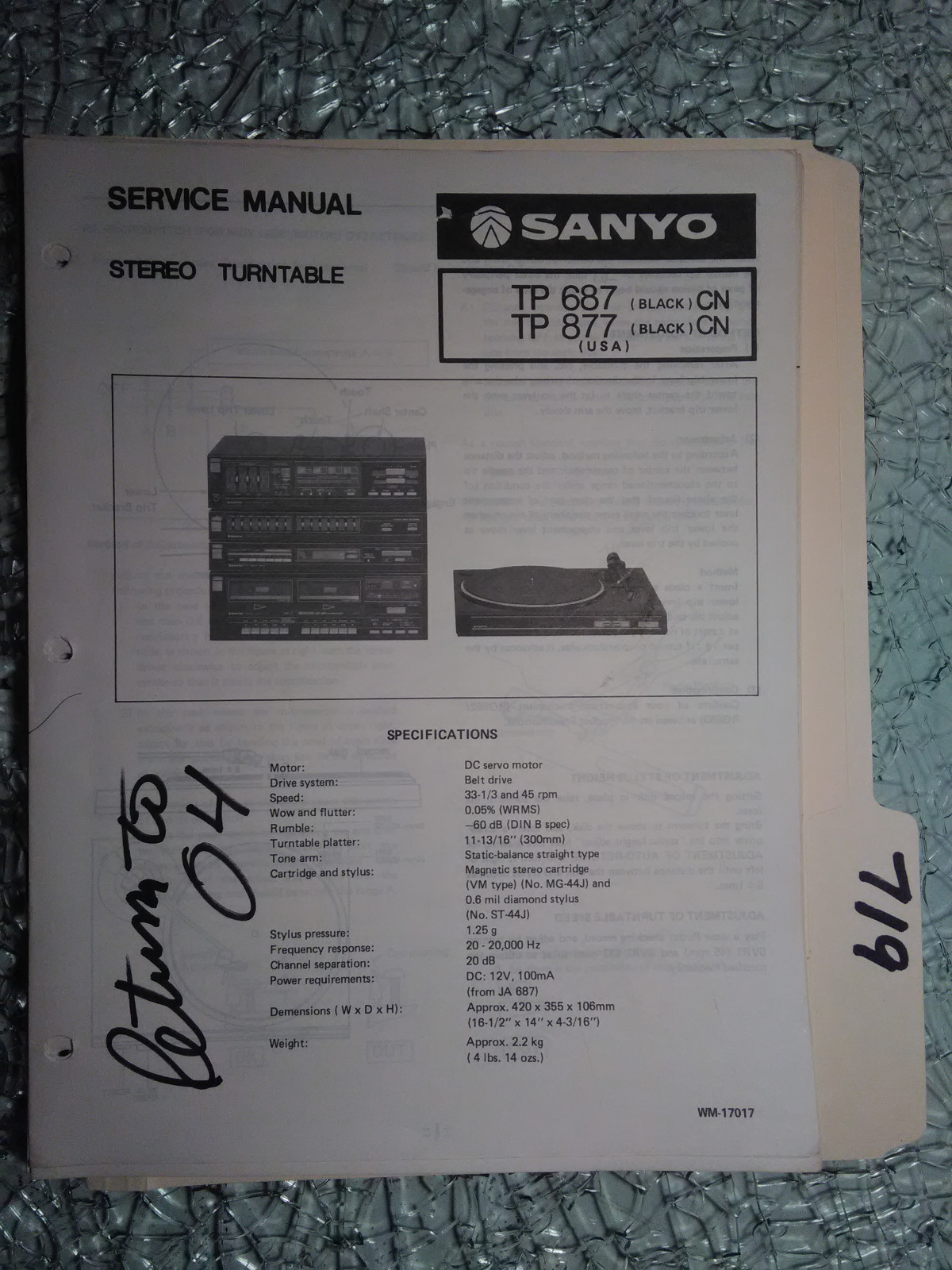 Sanyo tp-687 877 service manual original repair book stereo turntable