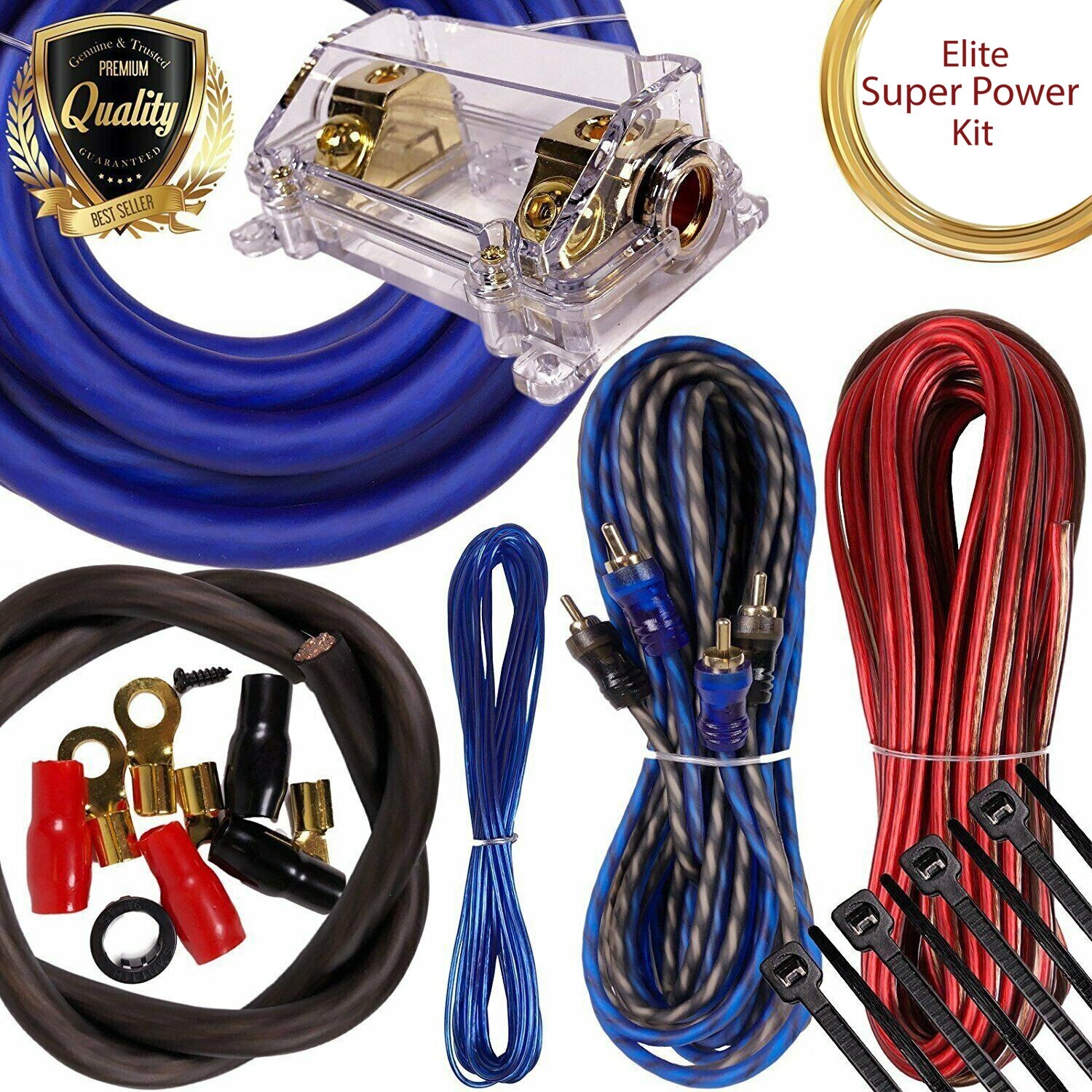 Complete 8000W 0 Gauge Car Amplifier Installation Wiring Kit Amp PK3 0 Ga Blue