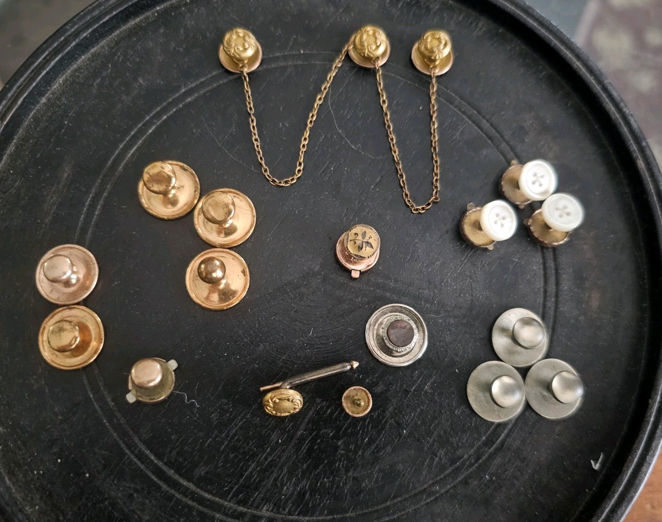 VICTORIAN Edwardian 18 Stud Button Set\'s, &  Collor Studs Gold & mixed metals