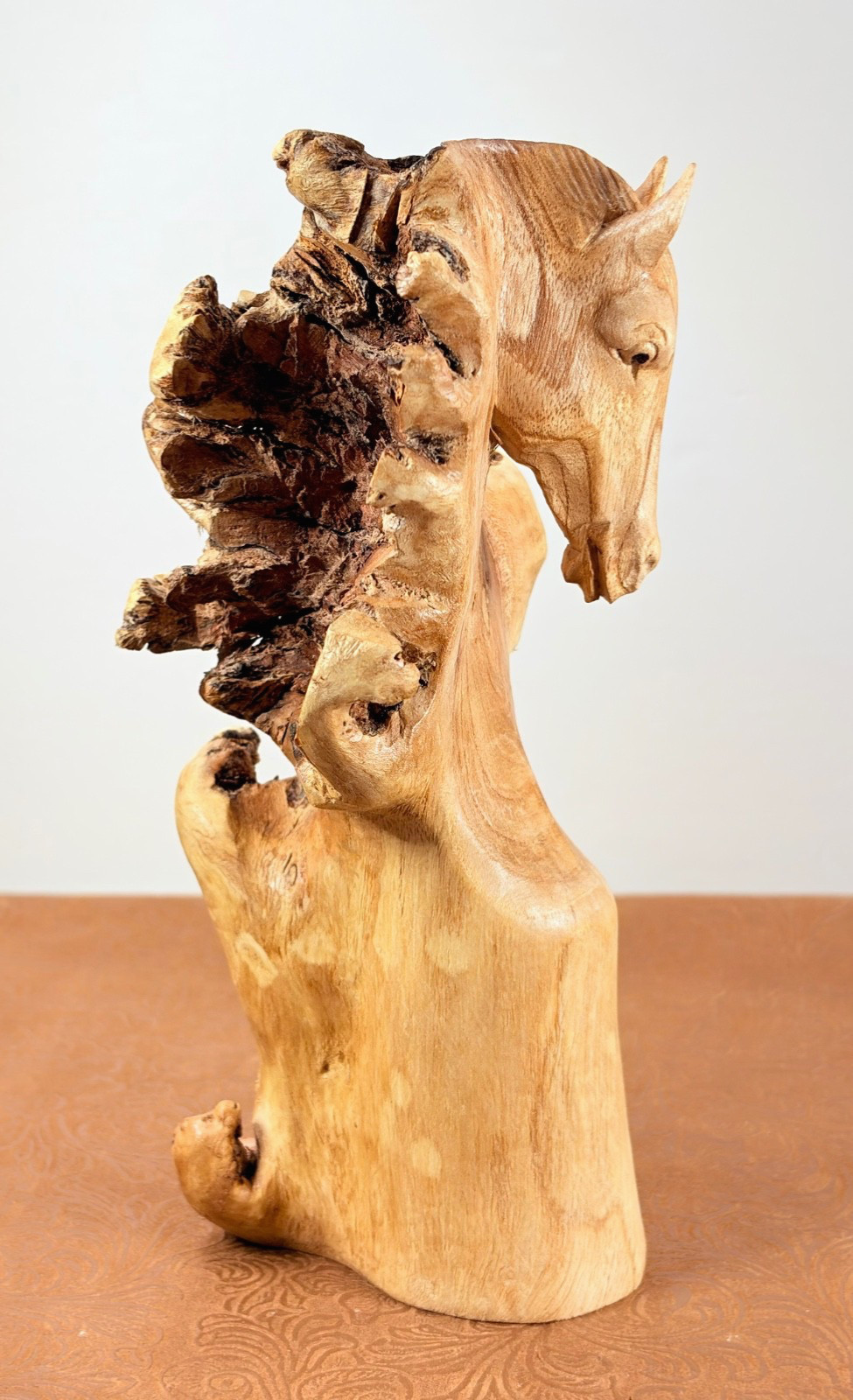 VTG Indonesian Hand Carved Burl Wood Horse Figurine Statue 