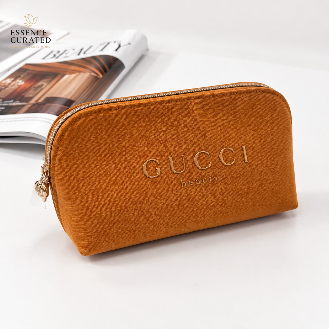 Luxury Cosmetic Pouch Caramel Gold Travel Makeup Bag Fragrance Purchase Gift