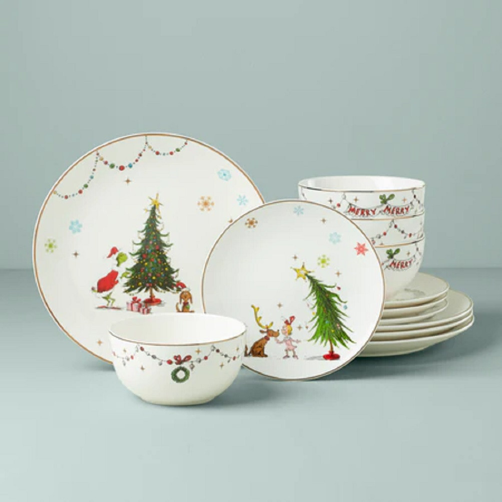 Lenox China Christmas MERRY GRINCHMAS 12 Piece Dinnerware Set - N/O