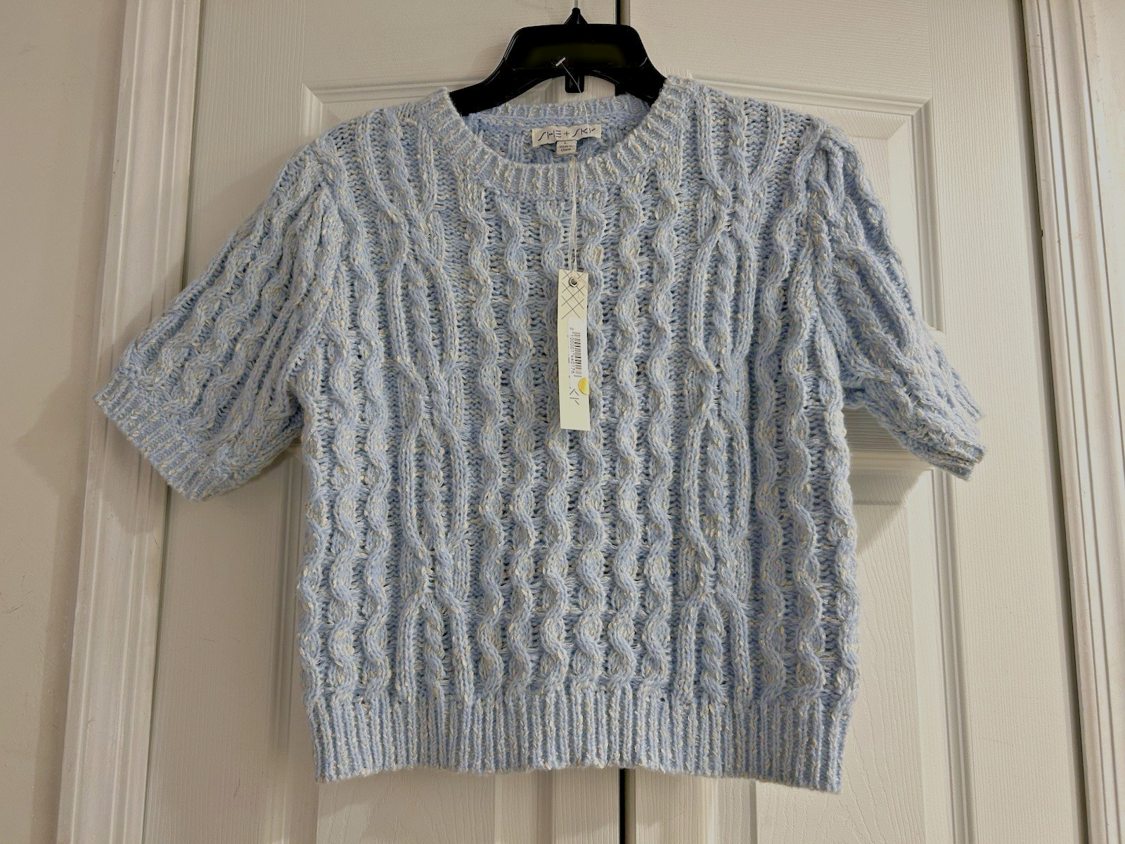 NWT SHE + SKY Anthropologie Poor Boy Crop Sweater WORTH CRYING FOR~Blue Cable NWT SHE + SKY Anthropologie Poor Boy Crop Sweater WORTH CRYING FOR~Blue Cable