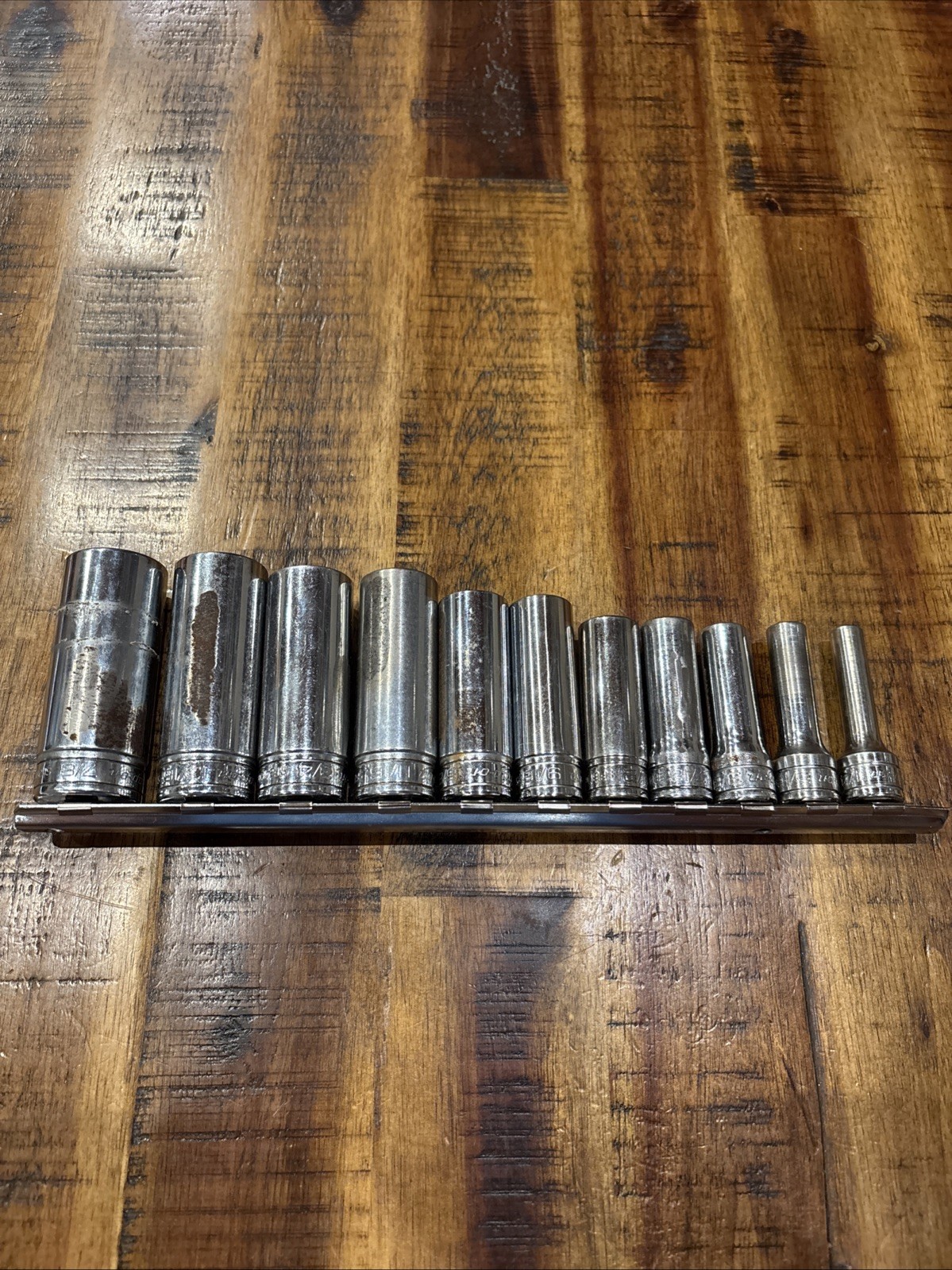 Snap-On Tools 3/8” Drive 11 Piece Deep Socket Set 7/8” — 1/4”  12pt SAE USA EUC